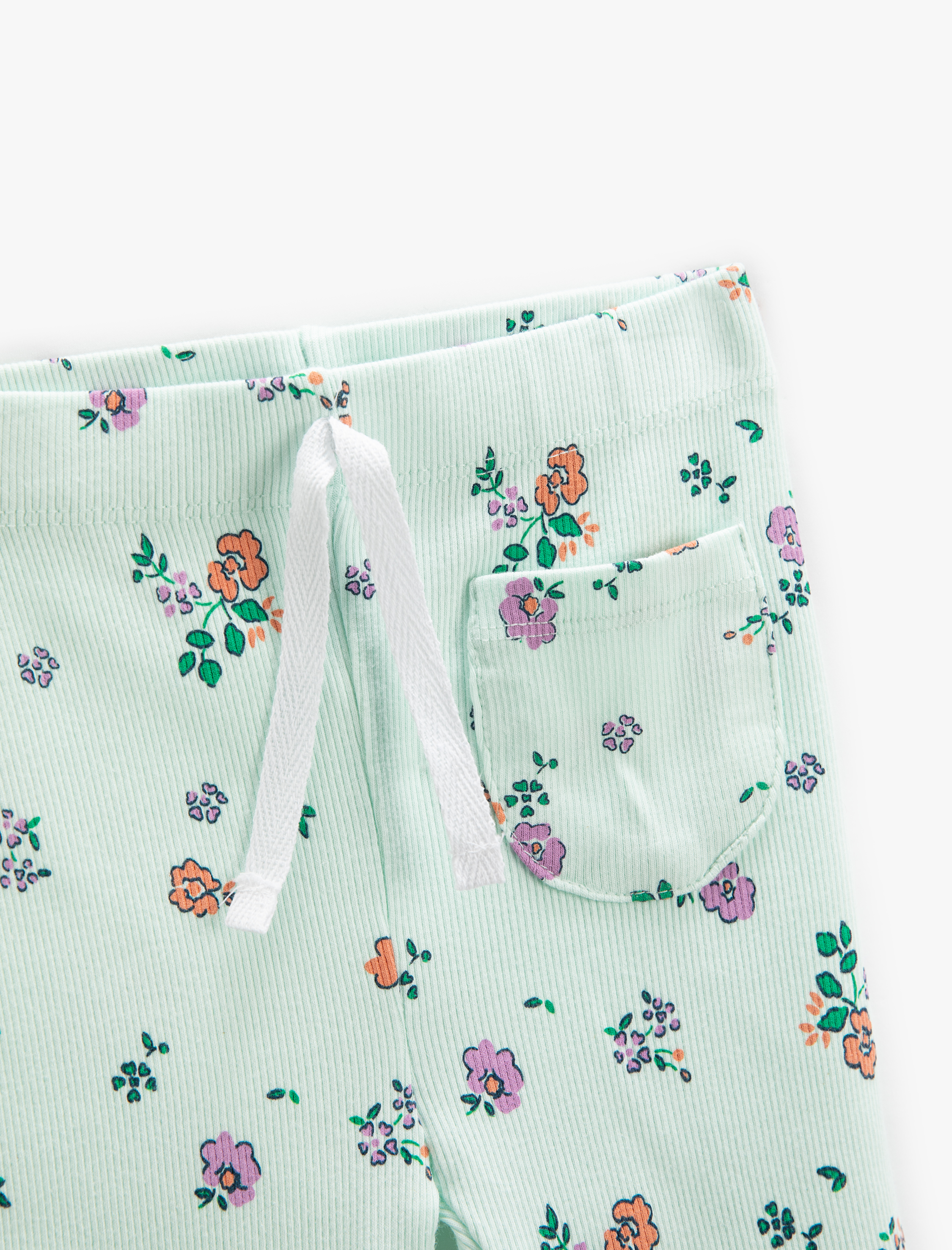  Kız Bebek Tayt Çiçekli Fitilli Beli Lastikli Bağlama ve Cep Detaylı