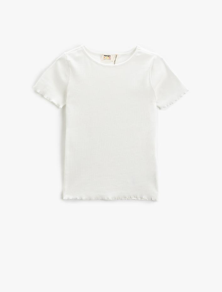 Kız Çocuk Basic Tişört Slim Fit Kısa Kollu Bisiklet Yaka Ribanalı