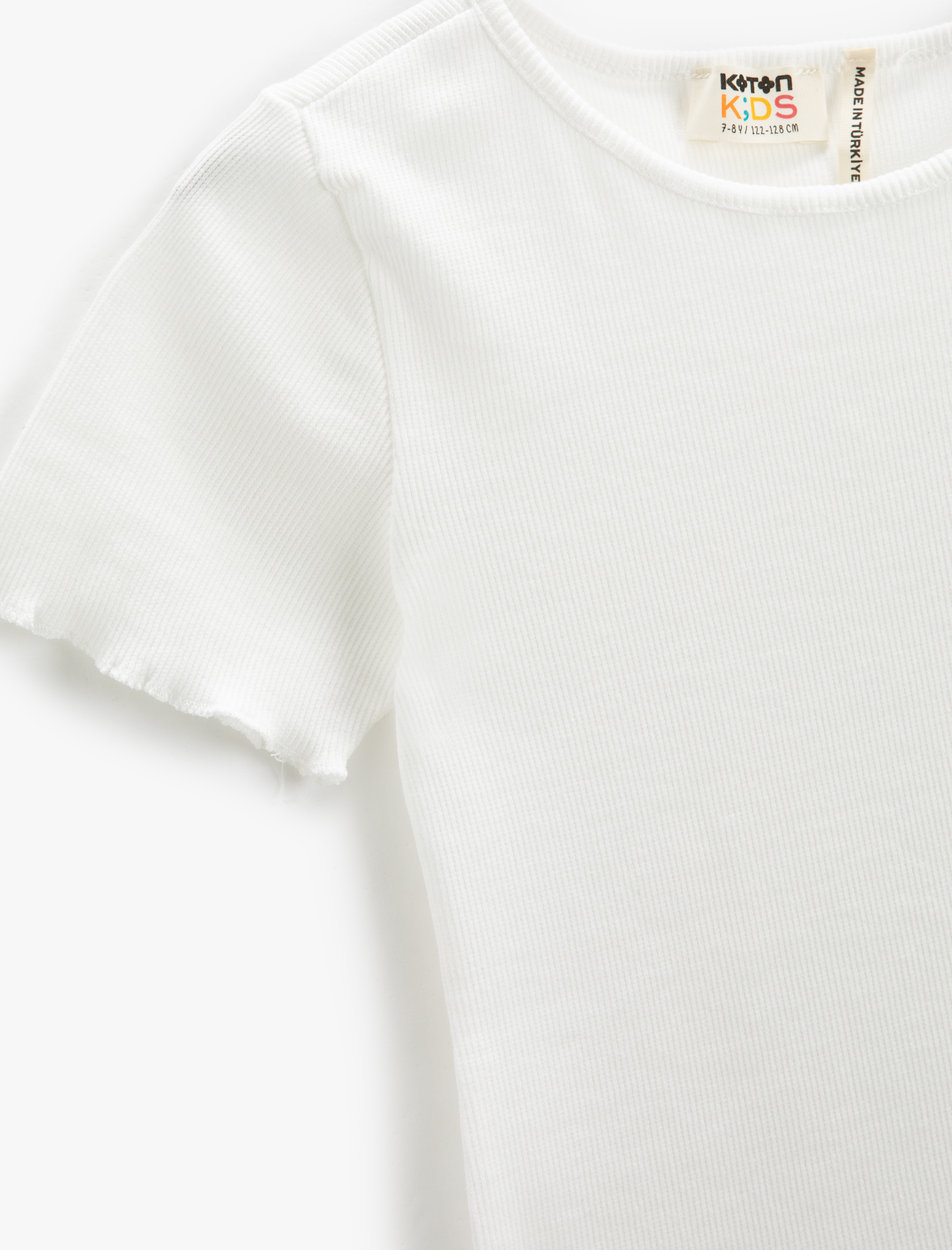  Kız Çocuk Basic Tişört Slim Fit Kısa Kollu Bisiklet Yaka Ribanalı