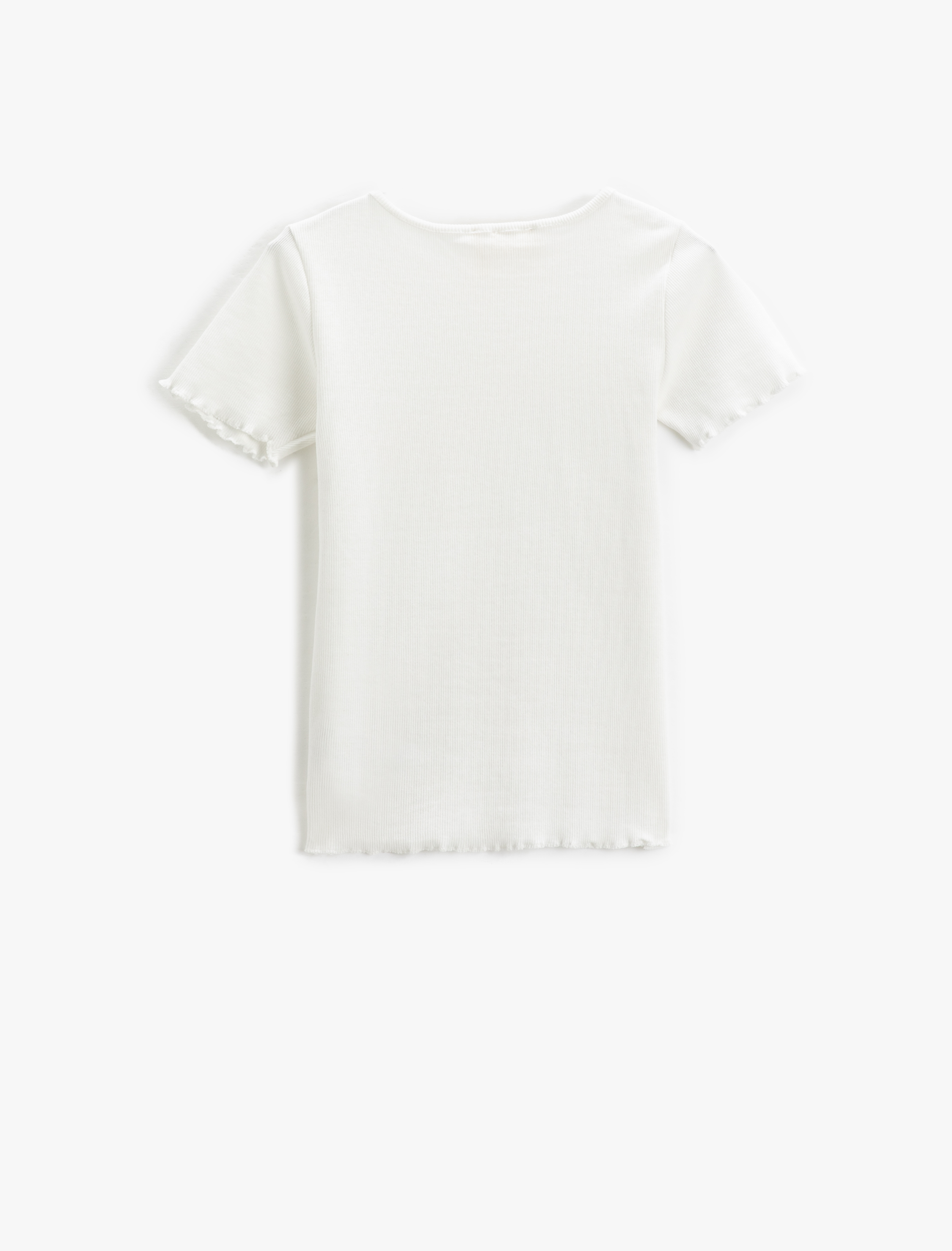  Kız Çocuk Basic Tişört Slim Fit Kısa Kollu Bisiklet Yaka Ribanalı