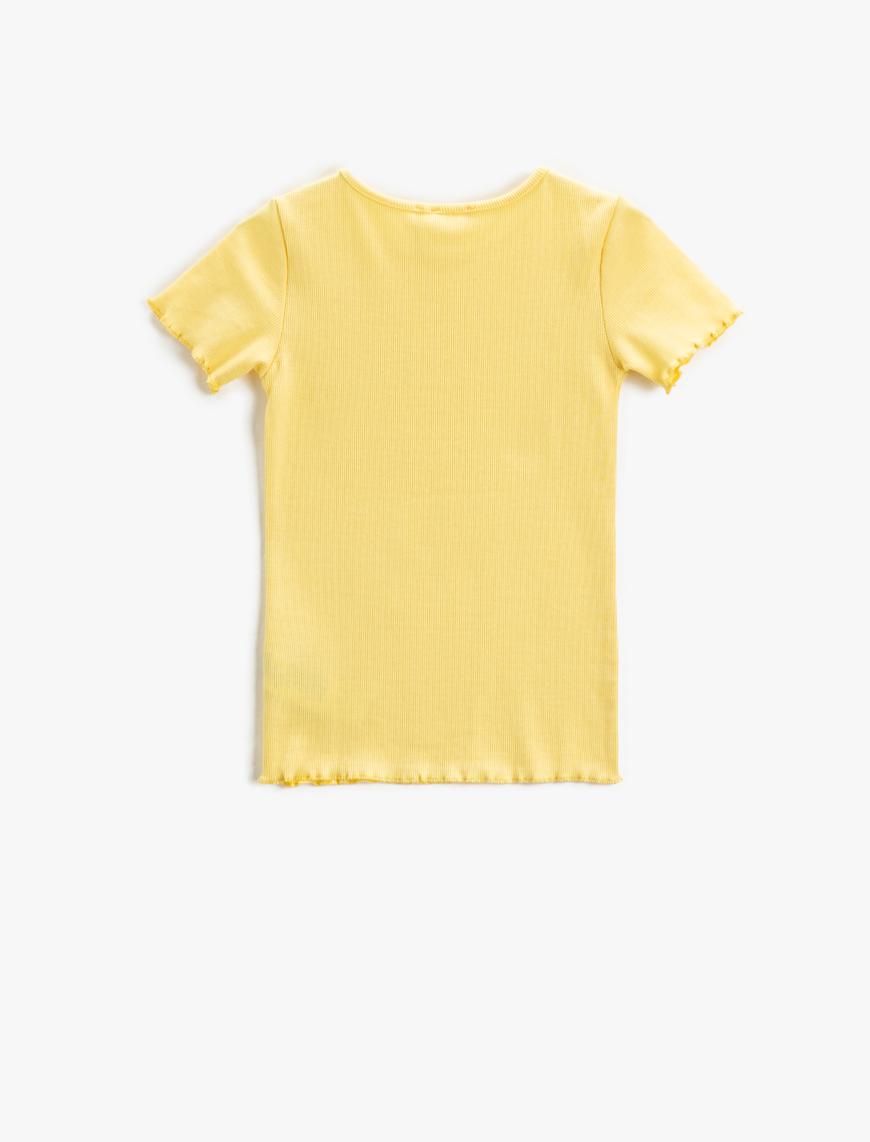  Kız Çocuk Basic Tişört Slim Fit Kısa Kollu Bisiklet Yaka Ribanalı