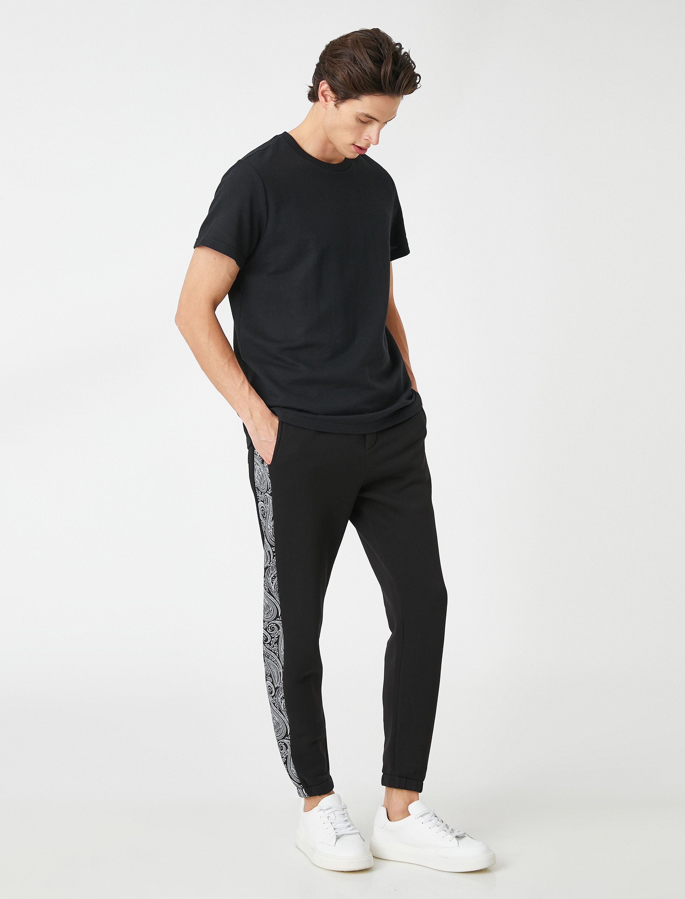   Jogger Eşofman Altı Şal Motifli Beli Bağcıklı Cepli