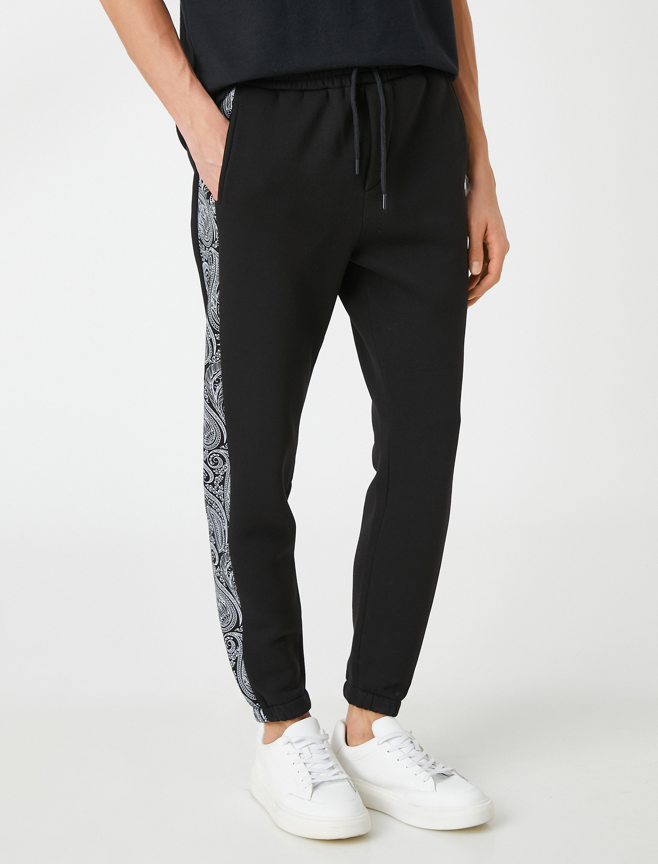   Jogger Eşofman Altı Şal Motifli Beli Bağcıklı Cepli