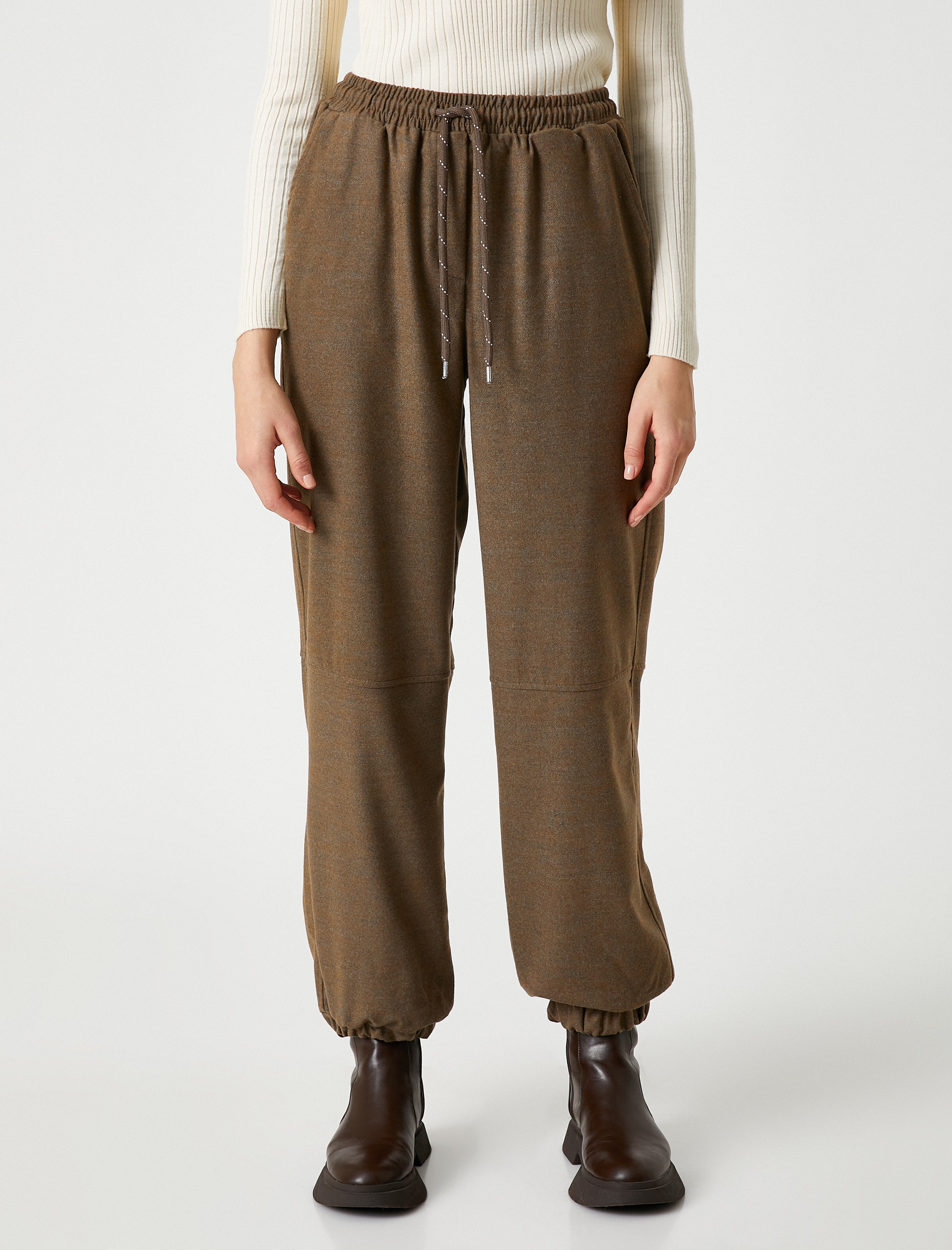   Jogger Pantolon Beli Lastikli Bağcıklı Kumaş