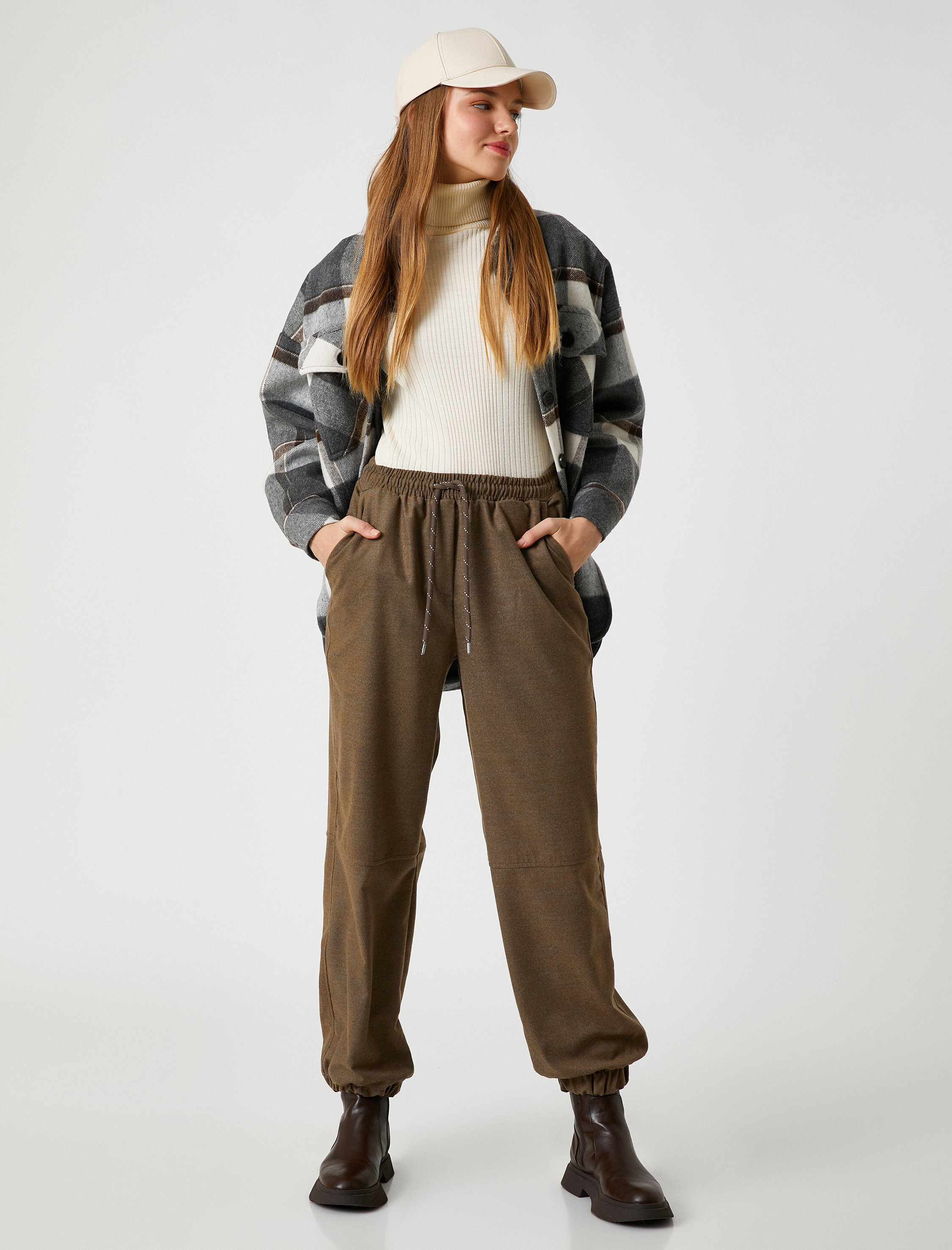   Jogger Pantolon Beli Lastikli Bağcıklı Kumaş