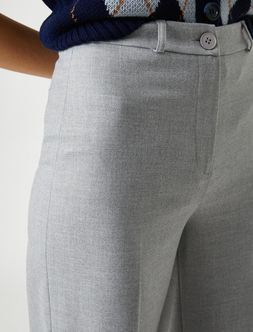   Basic Kumaş Pantolon Düz Paça Düğmeli Fermuar Kapama