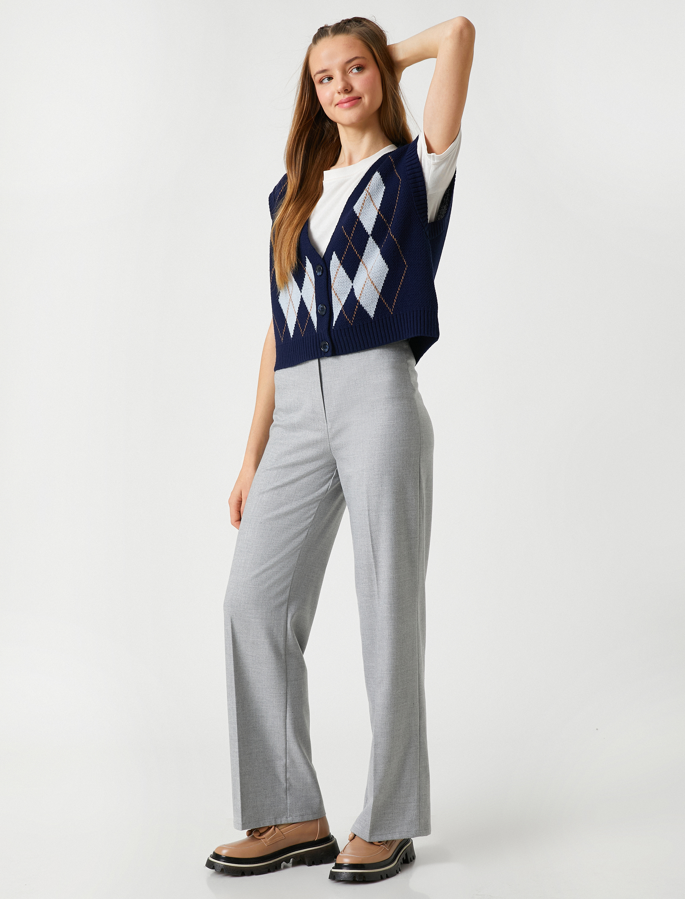   Basic Kumaş Pantolon Düz Paça Düğmeli Fermuar Kapama