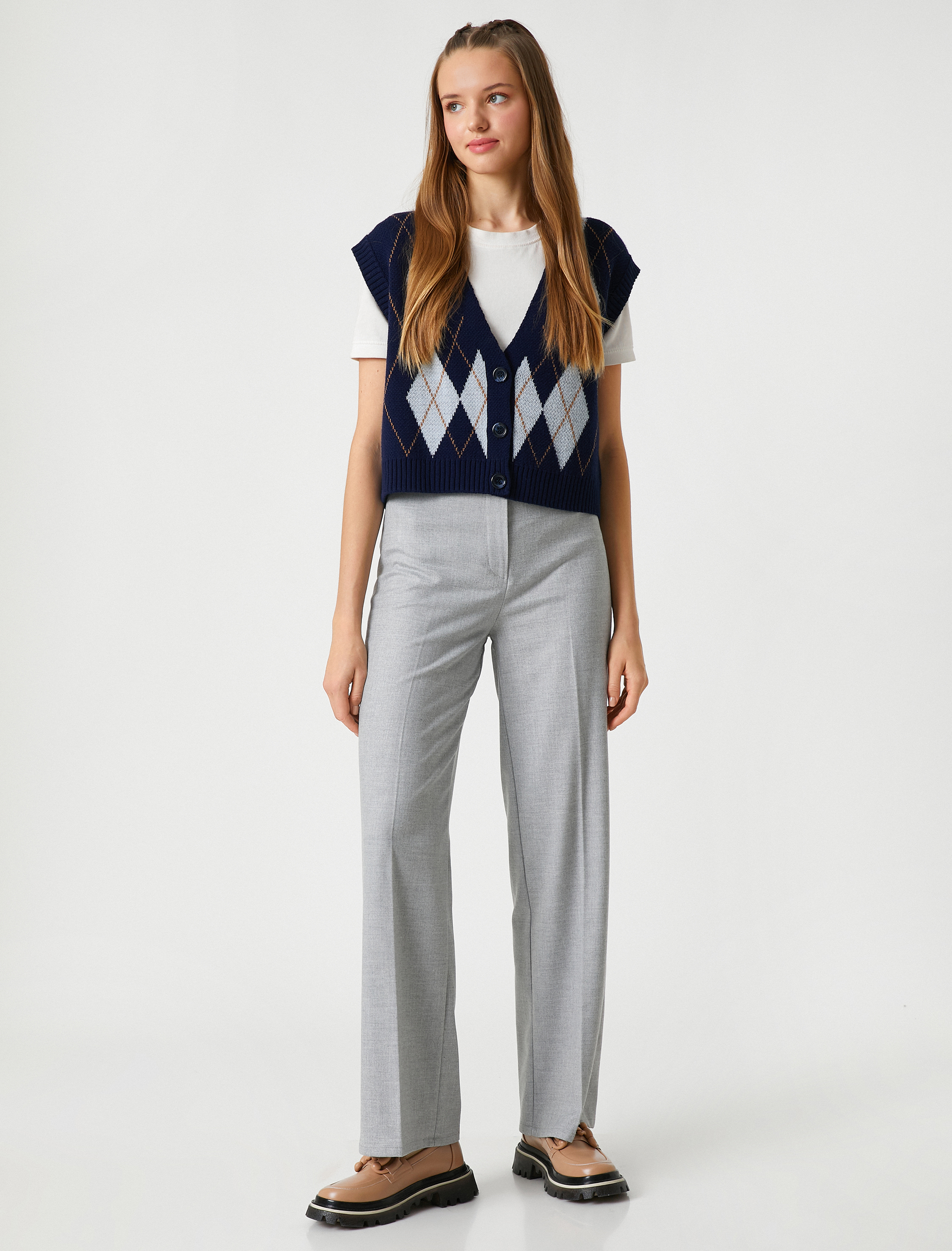   Basic Kumaş Pantolon Düz Paça Düğmeli Fermuar Kapama