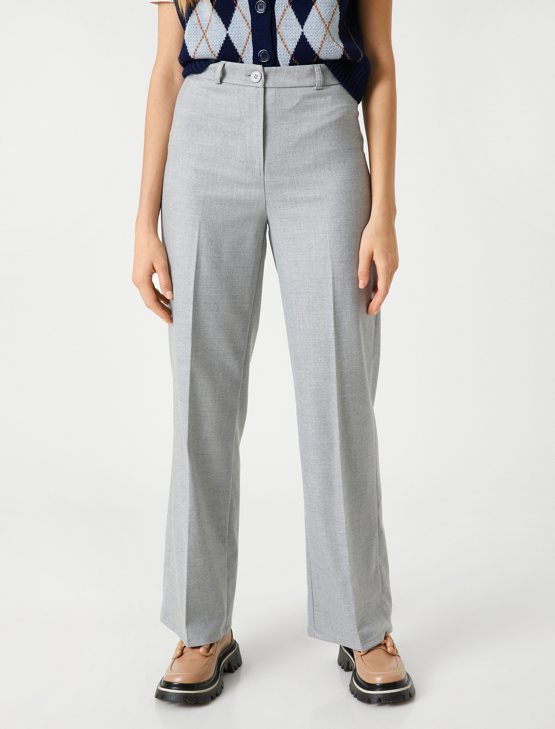   Basic Kumaş Pantolon Düz Paça Düğmeli Fermuar Kapama