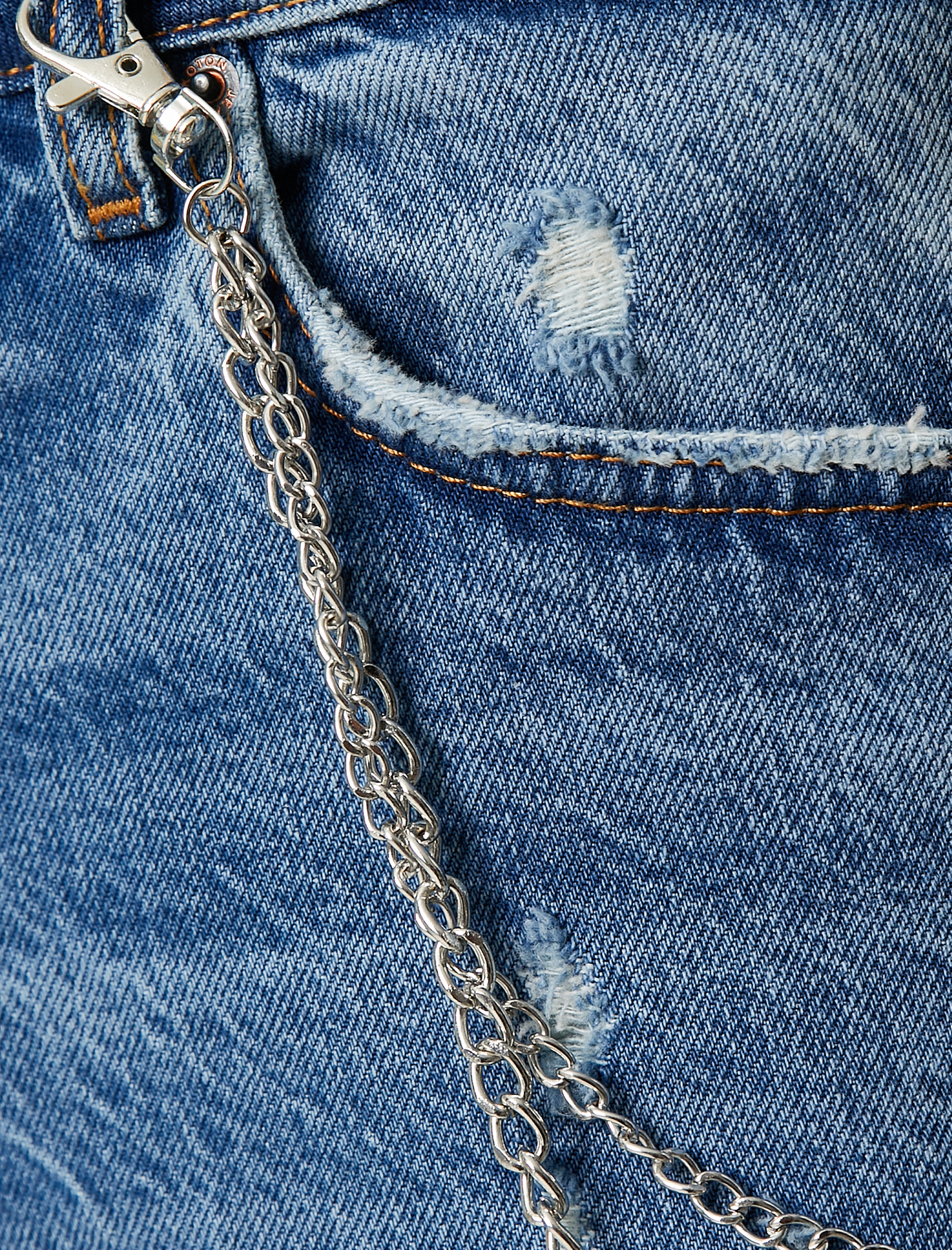   Yüksek Bel Kot Pantolon Zincir Detaylı Hafif Dar Paça - Mom Jean