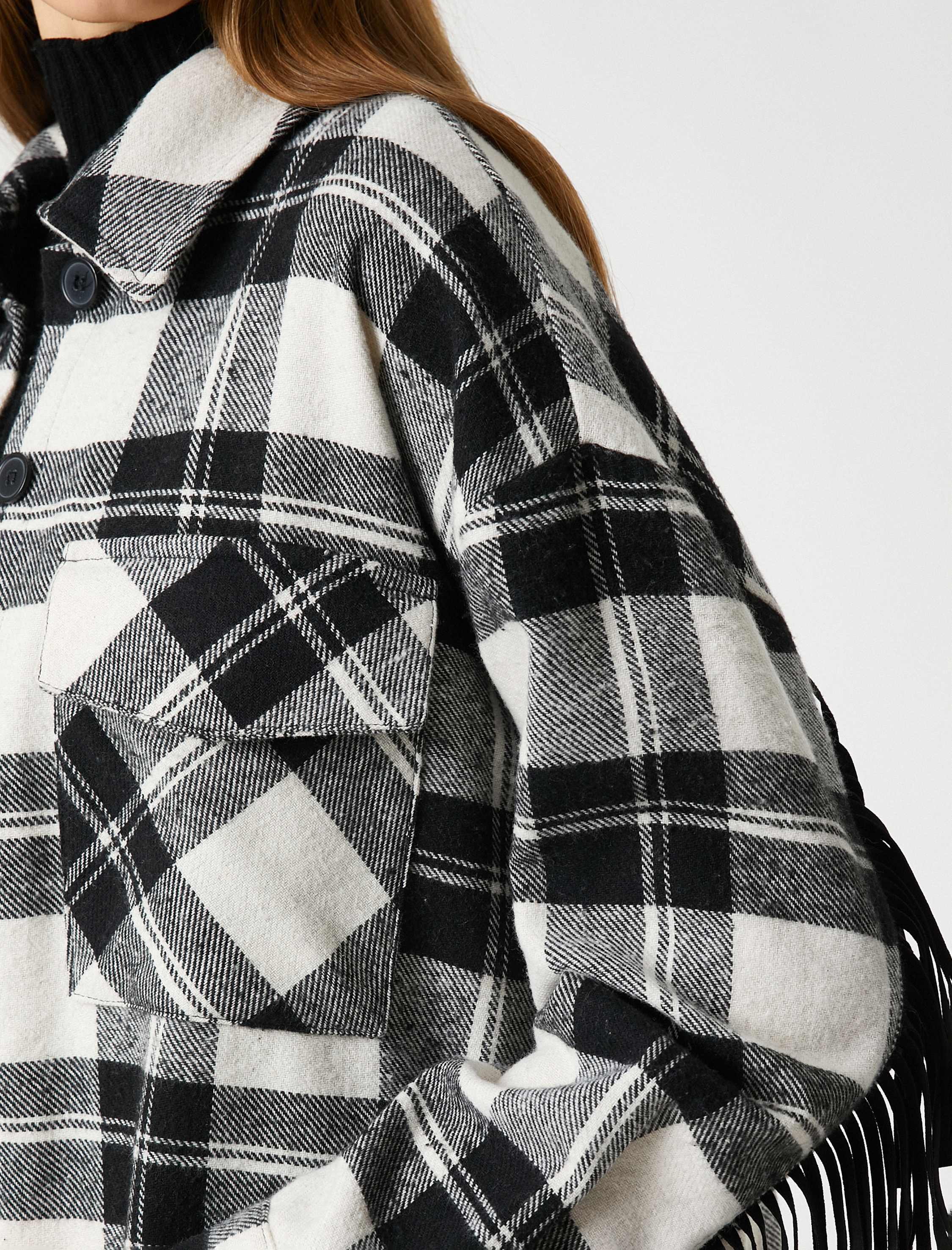   Oduncu Gömlek Ceket Püskül Detaylı Cepli Düğmeli