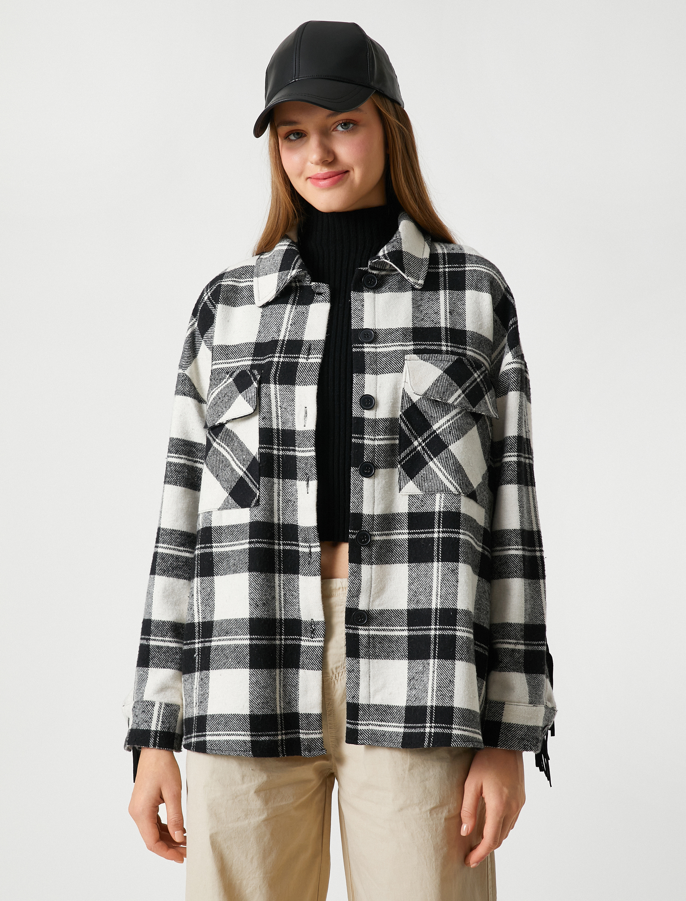   Oduncu Gömlek Ceket Püskül Detaylı Cepli Düğmeli