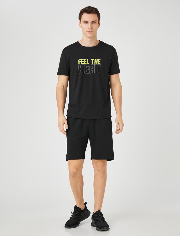  Spor Tişört Slogan Baskılı Bisiklet Yaka Kısa Kollu Nefes Alan Kumaş