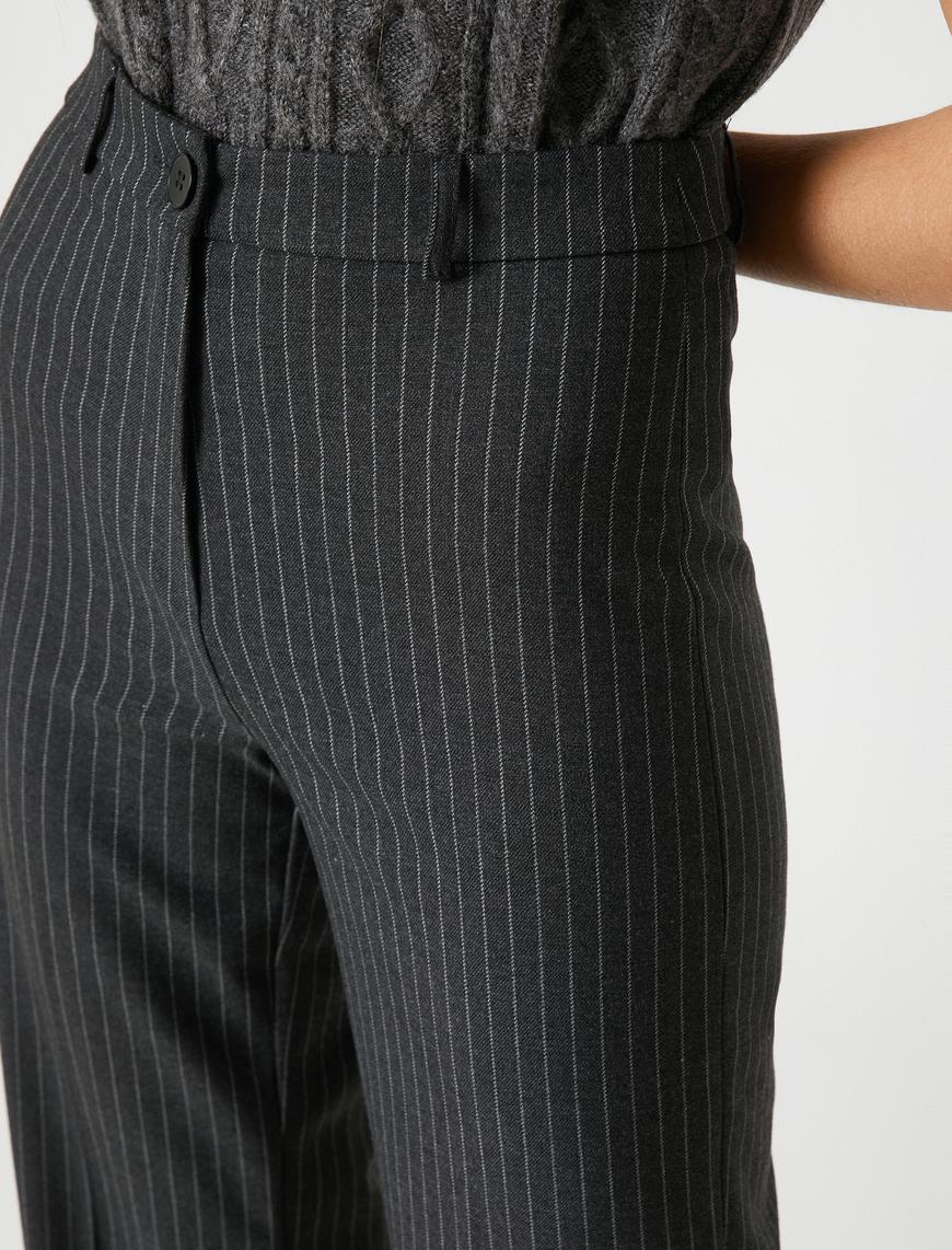   Basic Kumaş Pantolon Düz Paça Düğmeli Fermuar Kapama