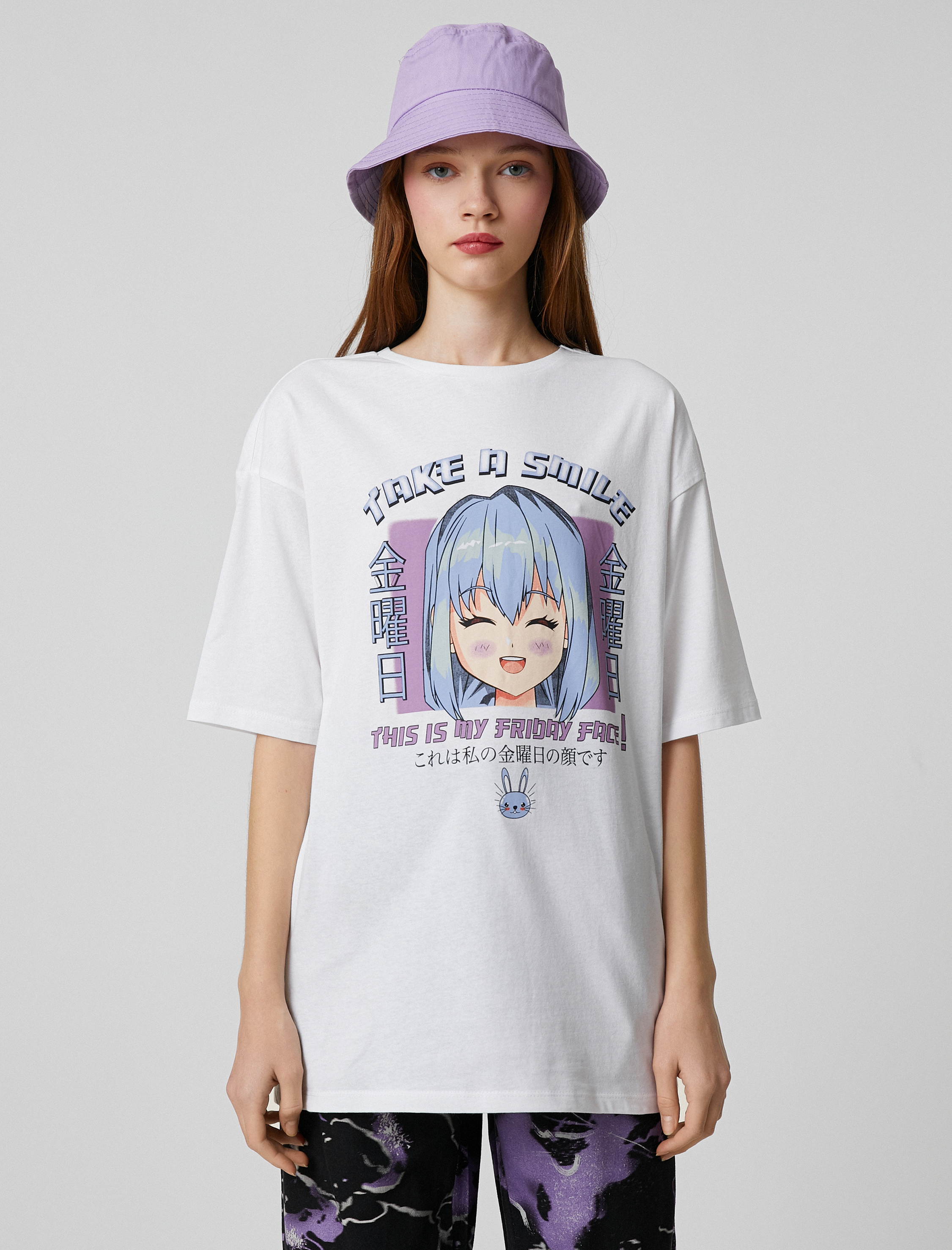   Anime Tişört Oversize Kısa Kollu Bisiklet Yaka Rahat Kesim