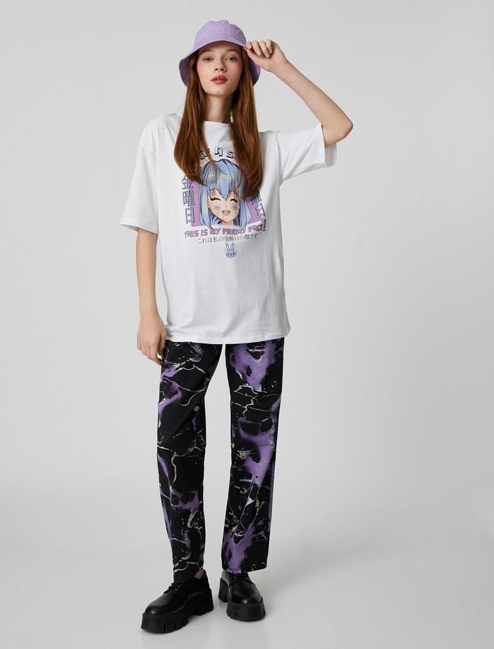  Anime Tişört Oversize Kısa Kollu Bisiklet Yaka Rahat Kesim