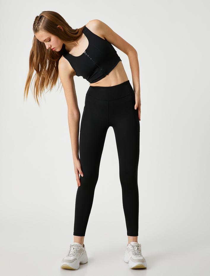  Sporcu Tayt Cepli Normal Bel Dikiş Detaylı