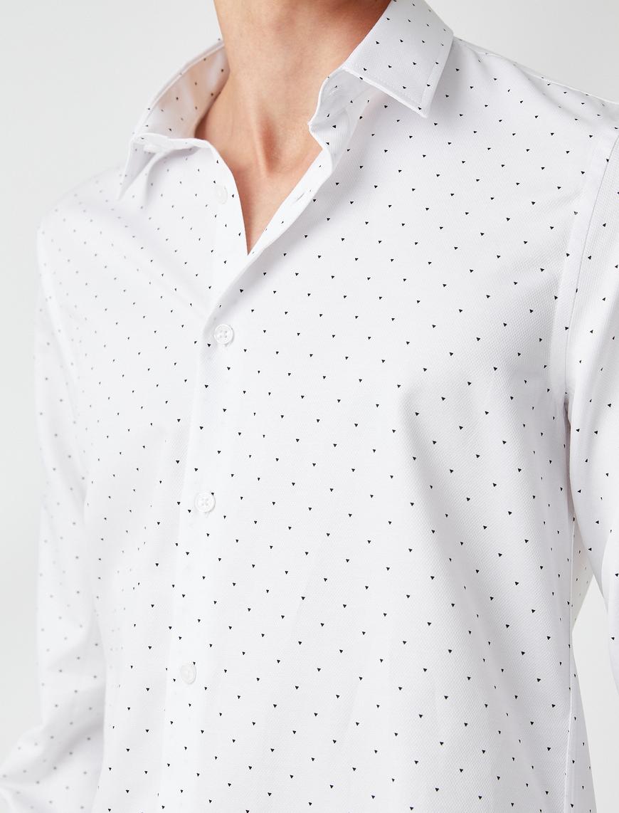   Klasik Gömlek Minimal Desenli Uzun Kollu Dar Kesim Non Iron