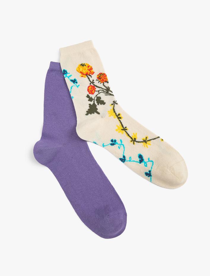 Kadın 2'li Çiçekli Soket Çorap Seti