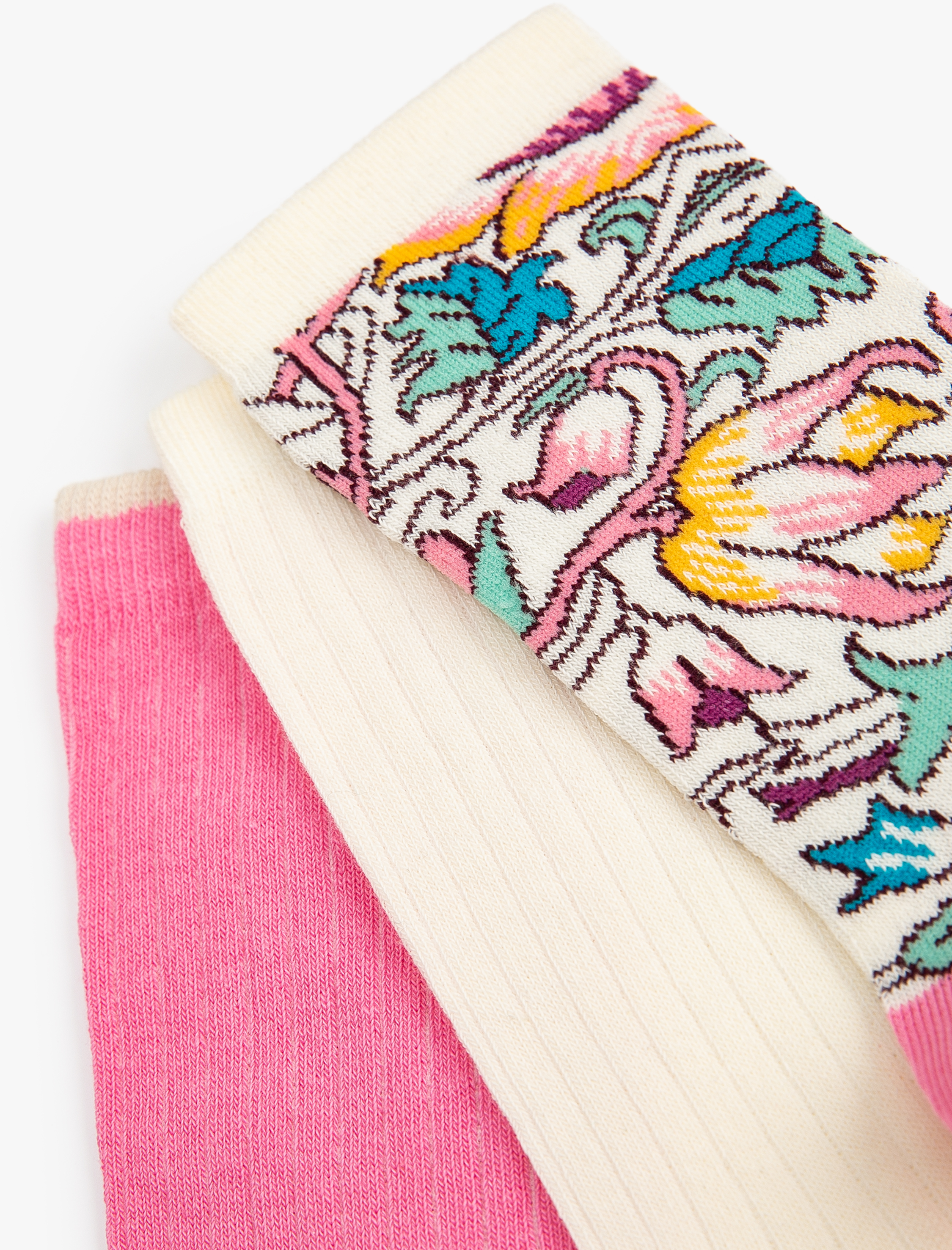  Kadın 3'lü Çiçekli Soket Çorap Seti