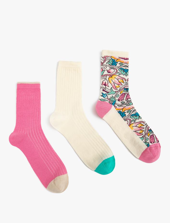 Kadın 3'lü Çiçekli Soket Çorap Seti