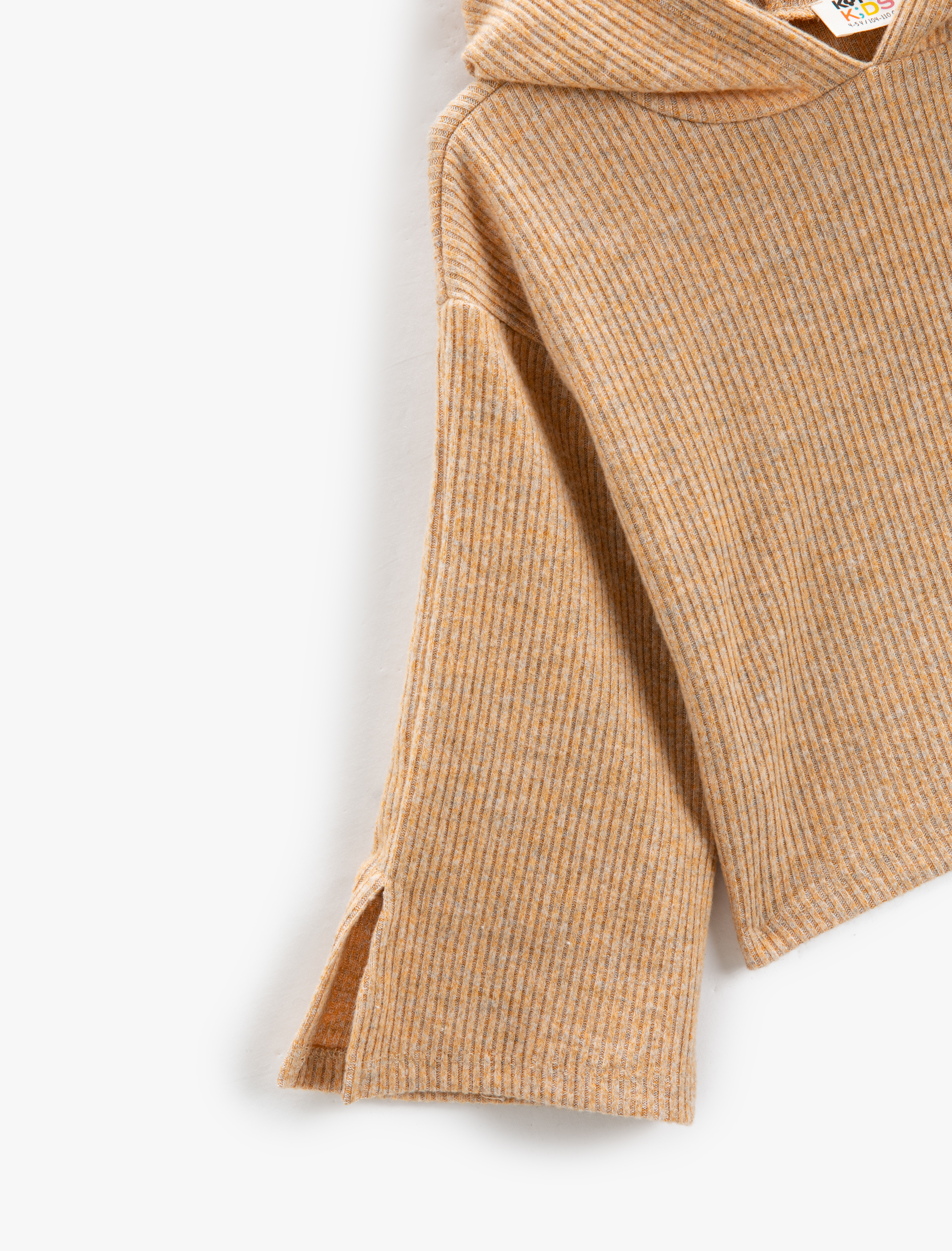  Kız Çocuk Basic Crop Kapşonlu Sweatshirt Yumuşak Dokulu Fitilli Geniş Kollu