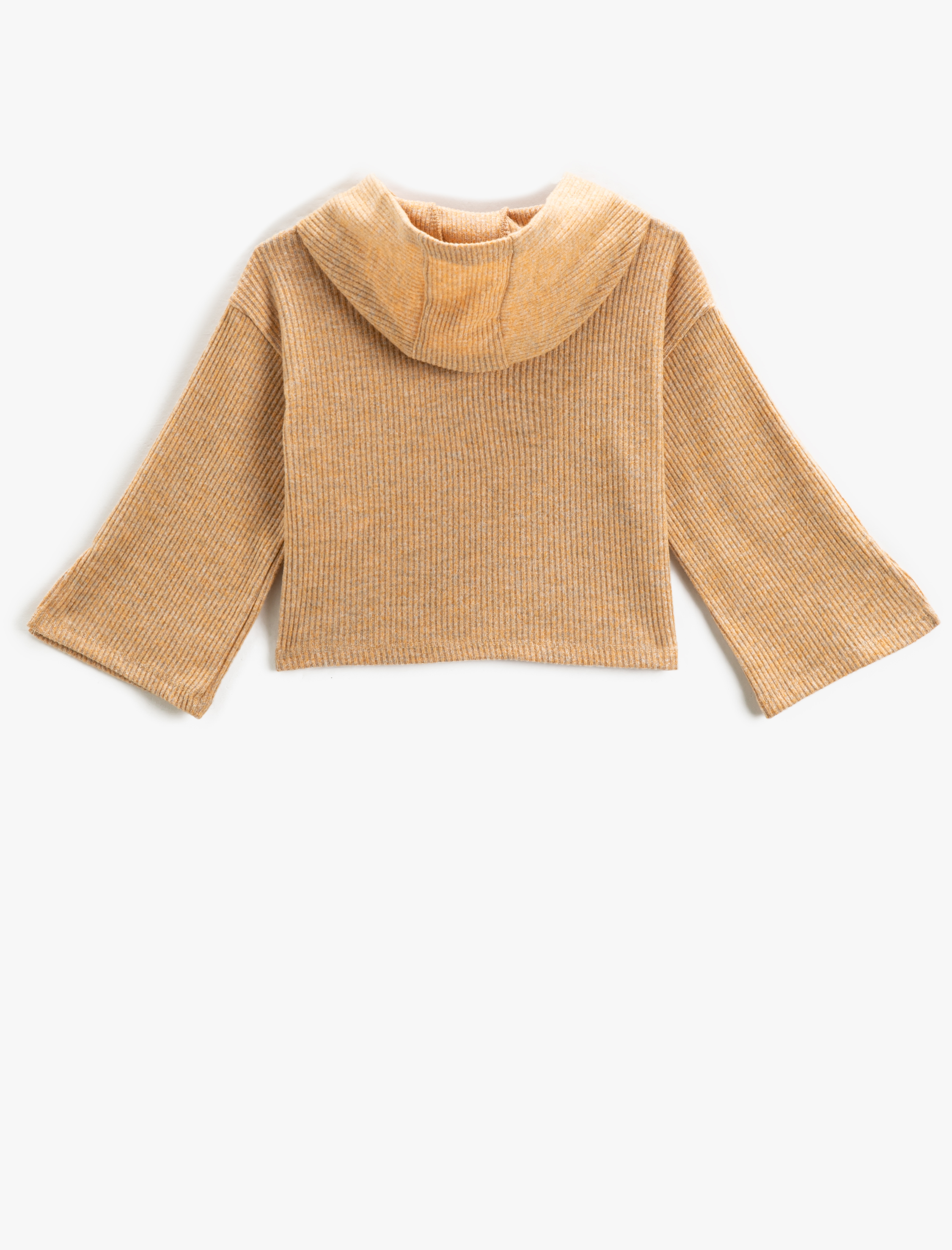  Kız Çocuk Basic Crop Kapşonlu Sweatshirt Yumuşak Dokulu Fitilli Geniş Kollu