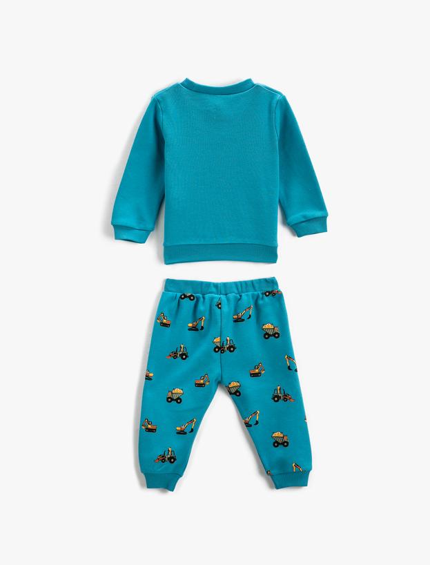  Erkek Bebek Pamuklu Pijama Takımı Baskılı Sweatshirt  ve Beli Lastikli Eşofman Altı 2 Parça