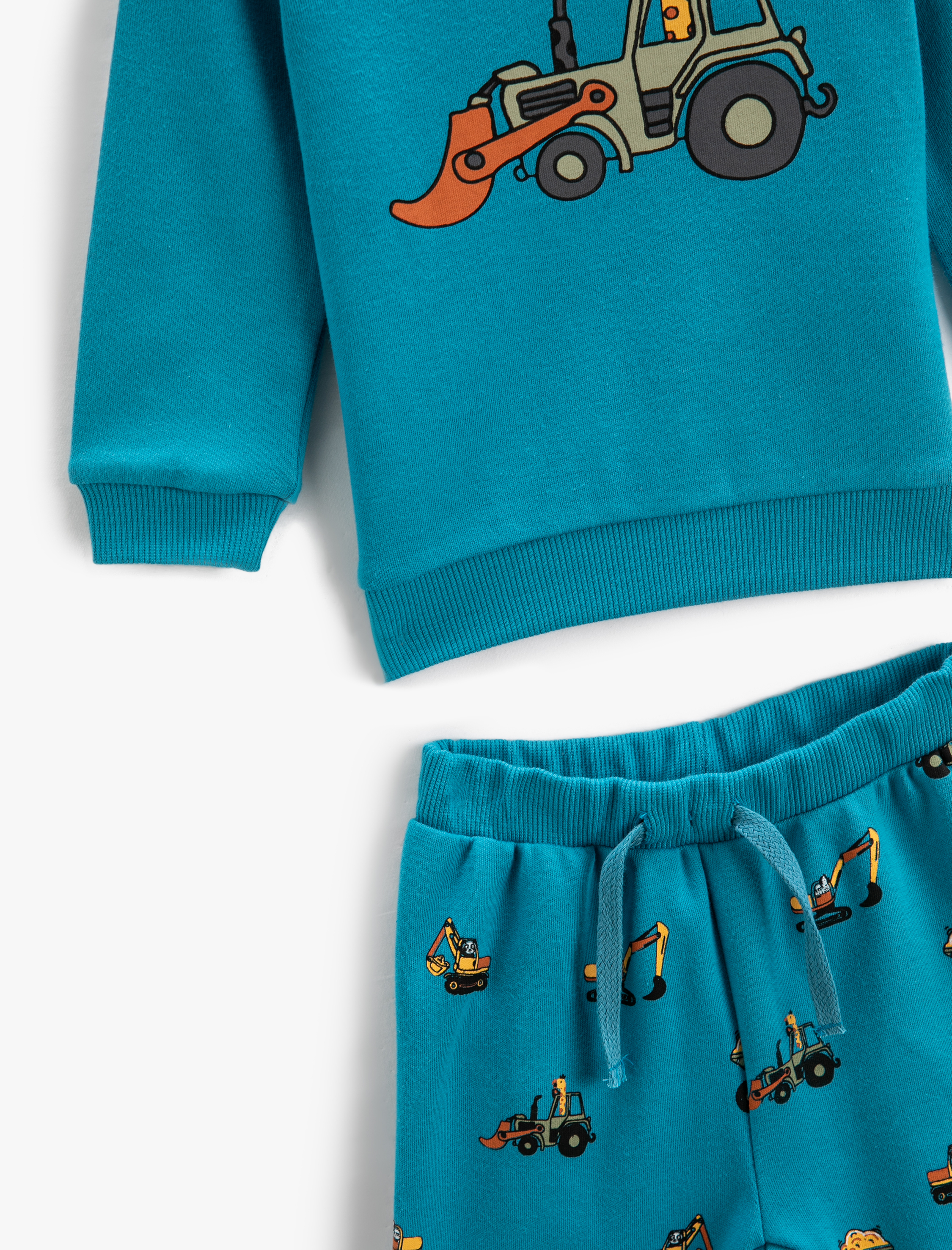 Erkek Bebek Pamuklu Pijama Takımı Baskılı Sweatshirt  ve Beli Lastikli Eşofman Altı 2 Parça