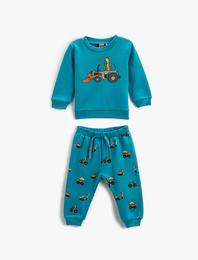 Pamuklu Pijama Takımı Baskılı Sweatshirt  ve Beli Lastikli Eşofman Altı 2 Parça
