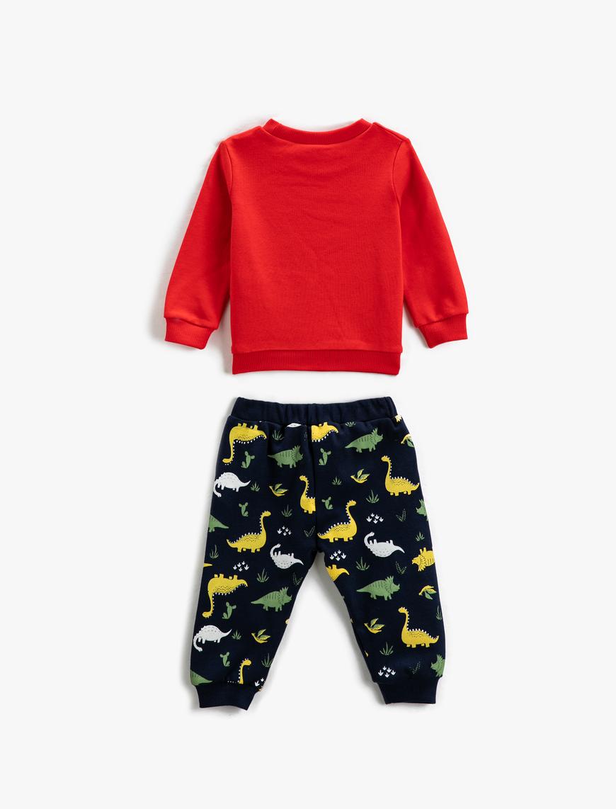  Erkek Bebek Pamuklu Pijama Takımı Baskılı Sweatshirt ve Beli Lastikli Pijama Altı 2 Parça