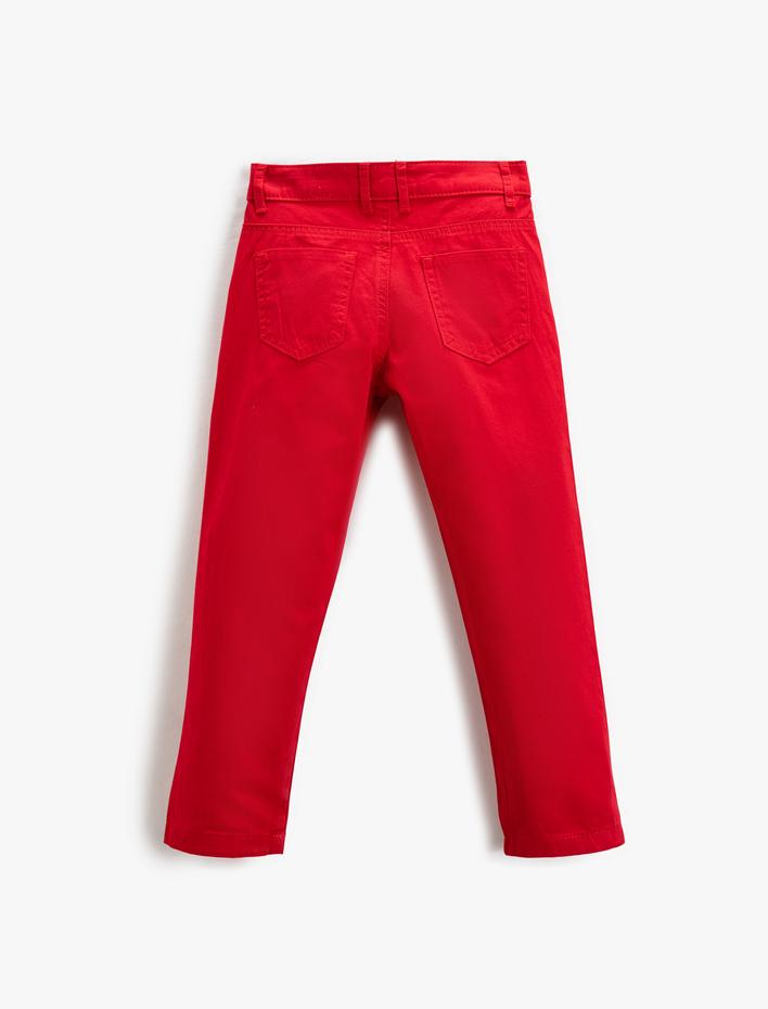 Erkek Çocuk Chino Pantolon Cepli Slim Fit Pamuklu Beli Ayarlanabilir Lastikli