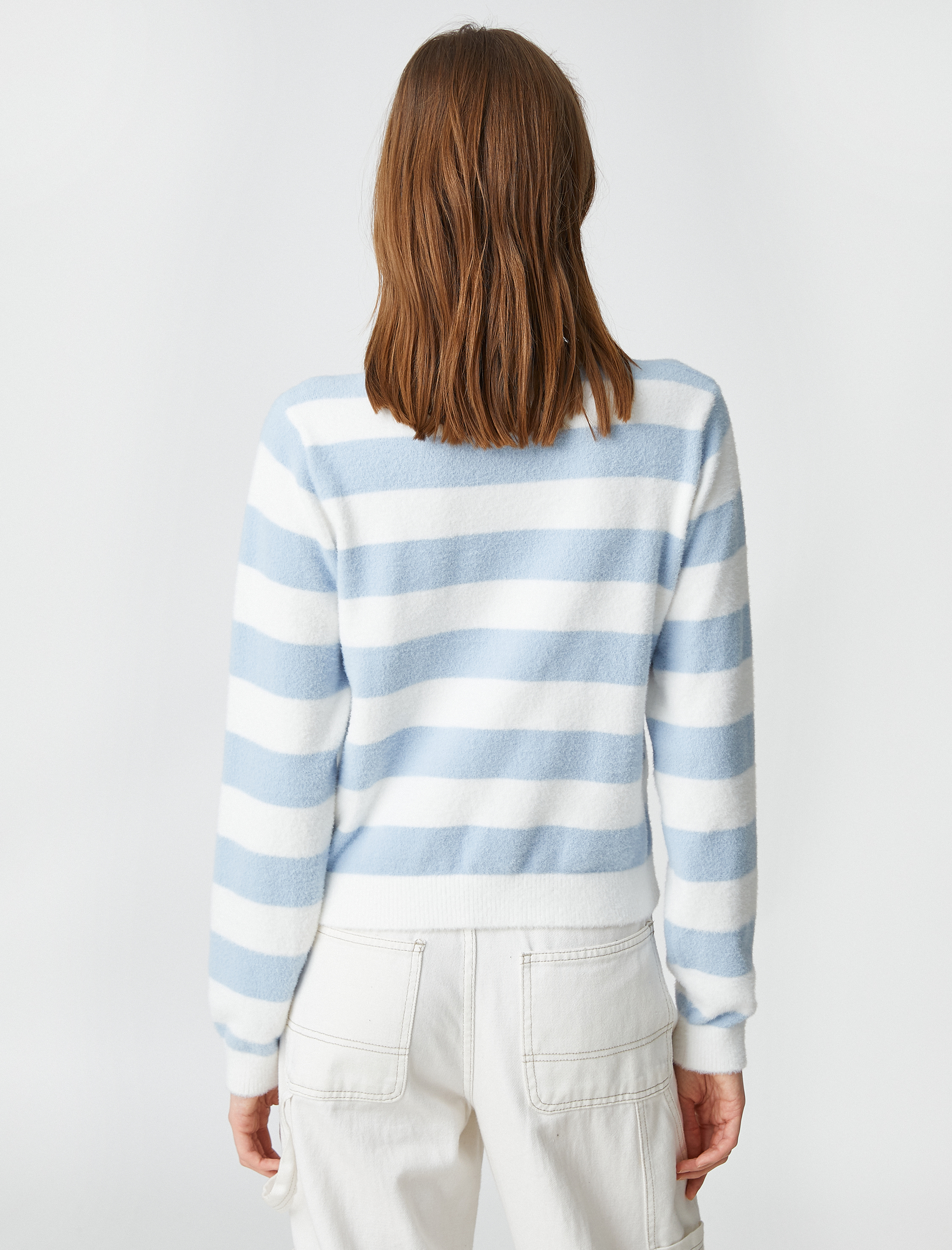   Yumuşak Dokulu Triko Kazak Bisiklet Yaka Uzun Kollu