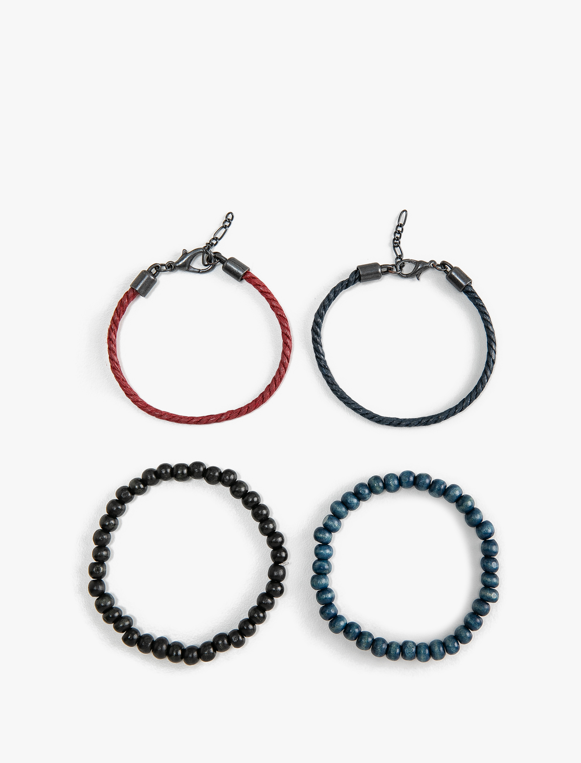  Erkek 4'lü Bileklik Seti Ahşap Boncuklu Örgü Motifli