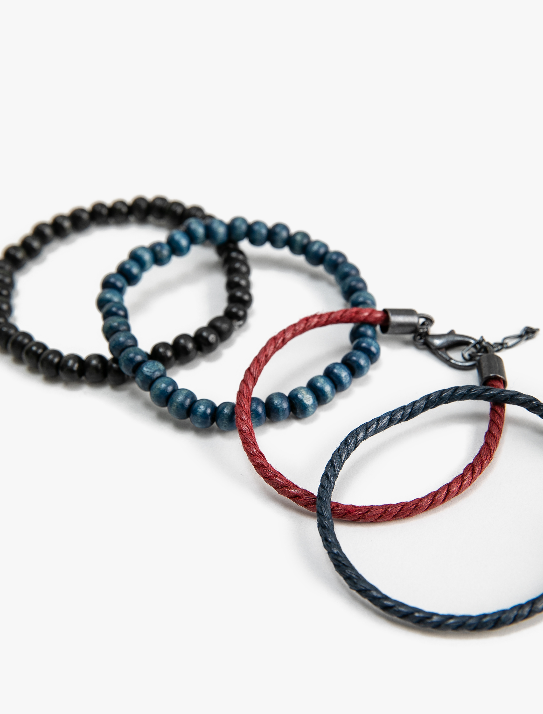  Erkek 4'lü Bileklik Seti Ahşap Boncuklu Örgü Motifli