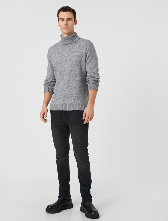  Boğazlı Triko Kazak Uzun Kollu Kırçıllı