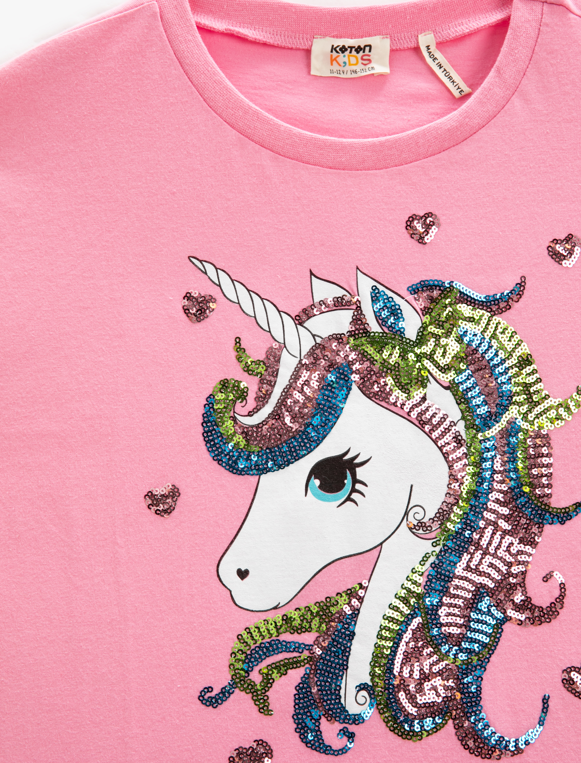  Kız Çocuk Tişört Unicorn Pul Payet İşlemeli Kolsuz Bisiklet Yaka