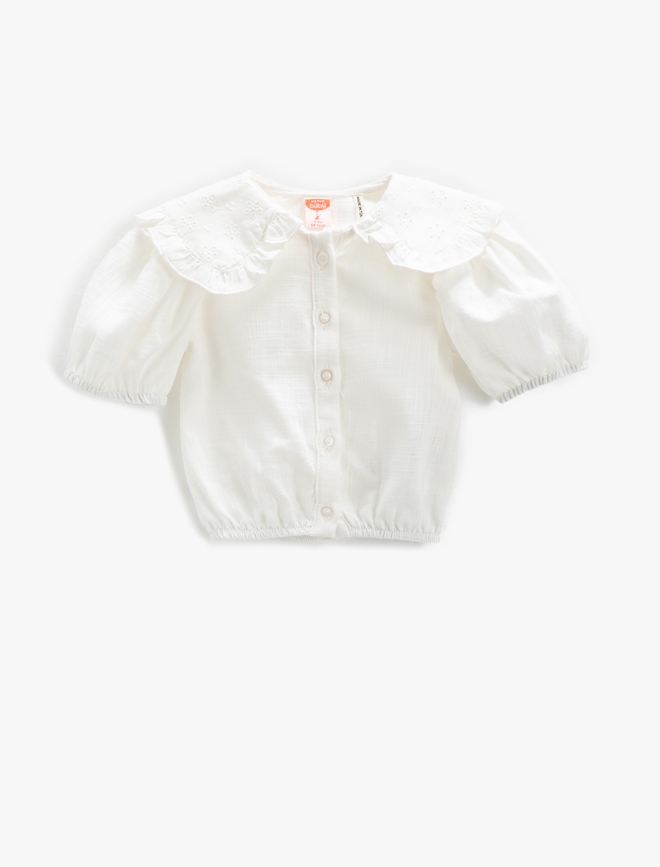  Kız Bebek Gömlek Crop Bebe Yaka Kısa Balon Kollu Beli Lastikli