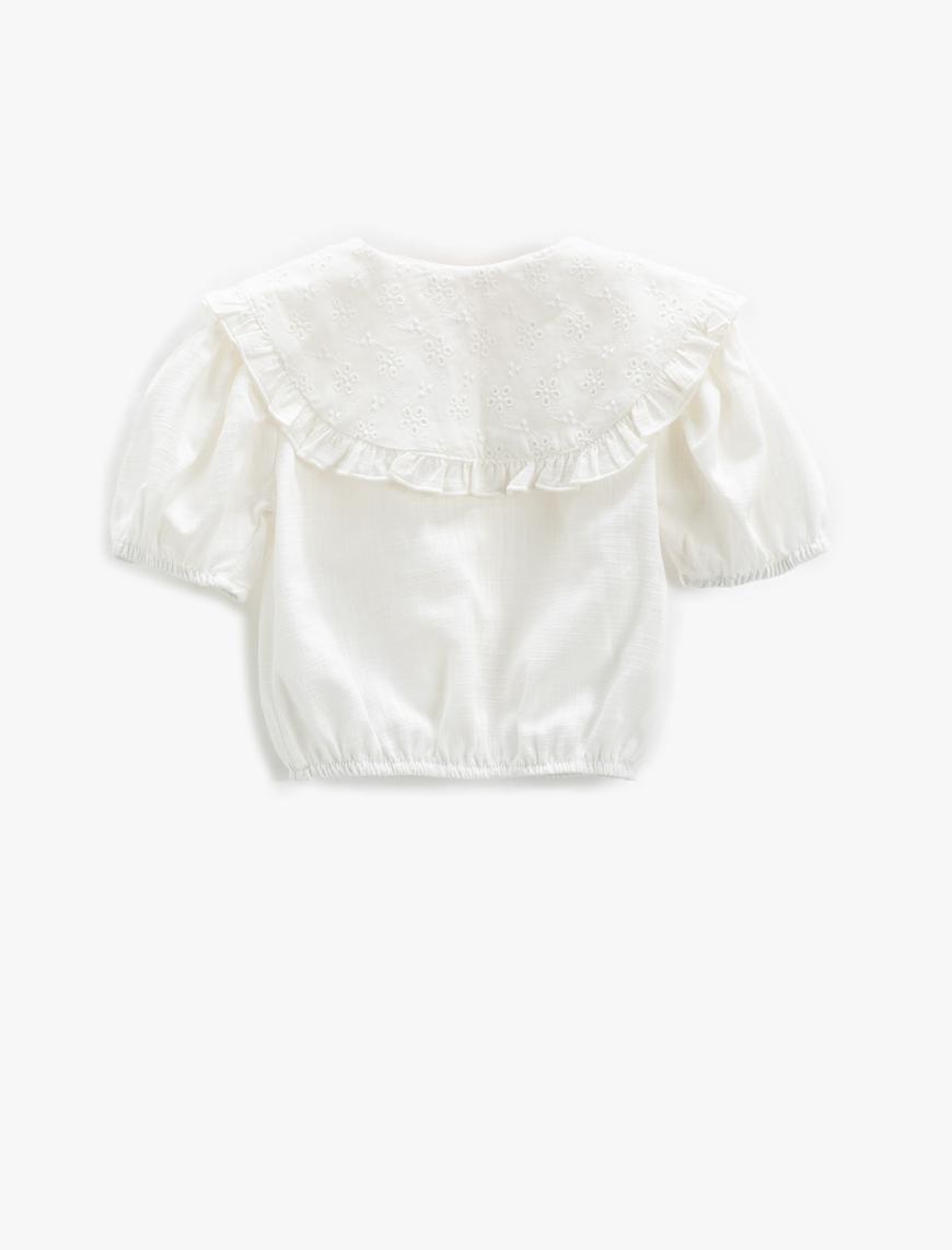  Kız Bebek Gömlek Crop Bebe Yaka Kısa Balon Kollu Beli Lastikli