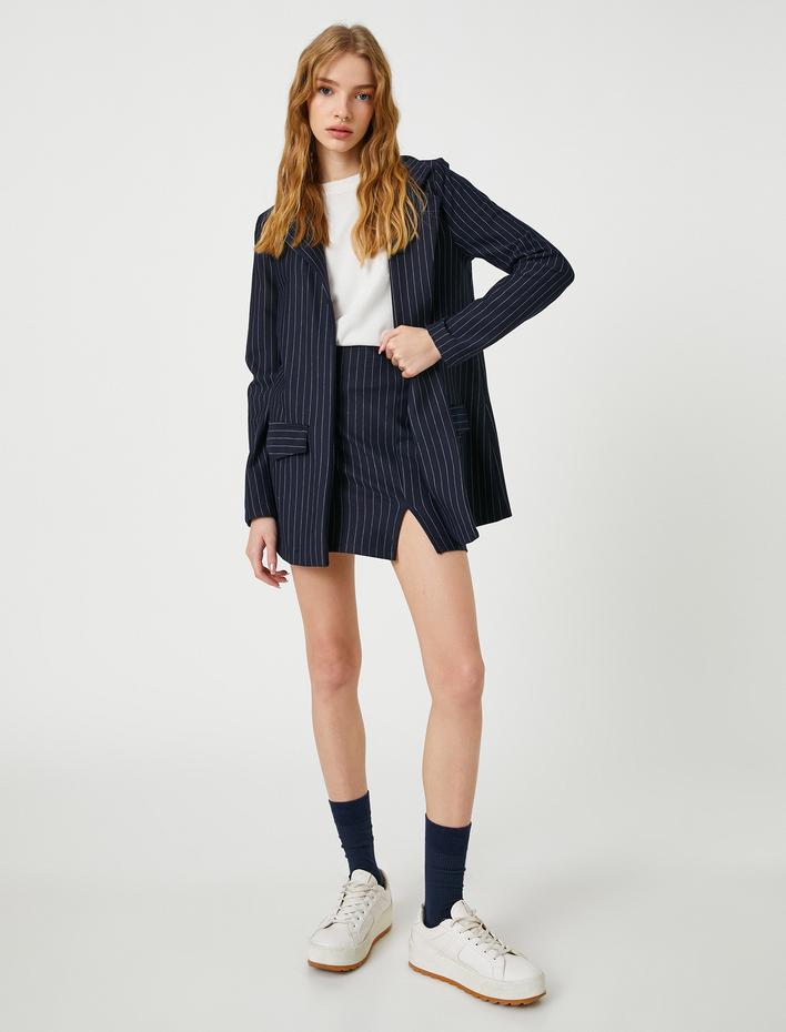  Blazer Ceket Uzun Cep Detaylı Çizgili