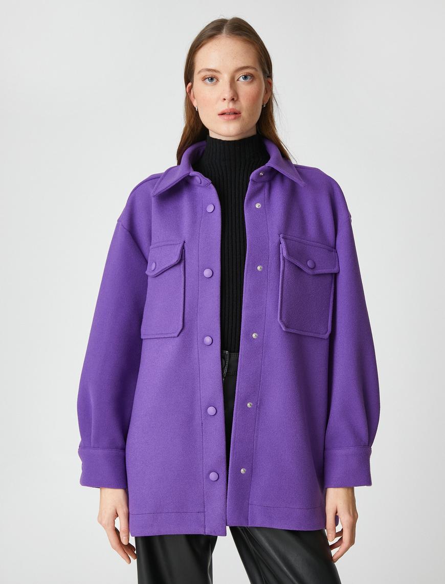  Oversize Gömlek Ceket Çıtçıtlı Cepli