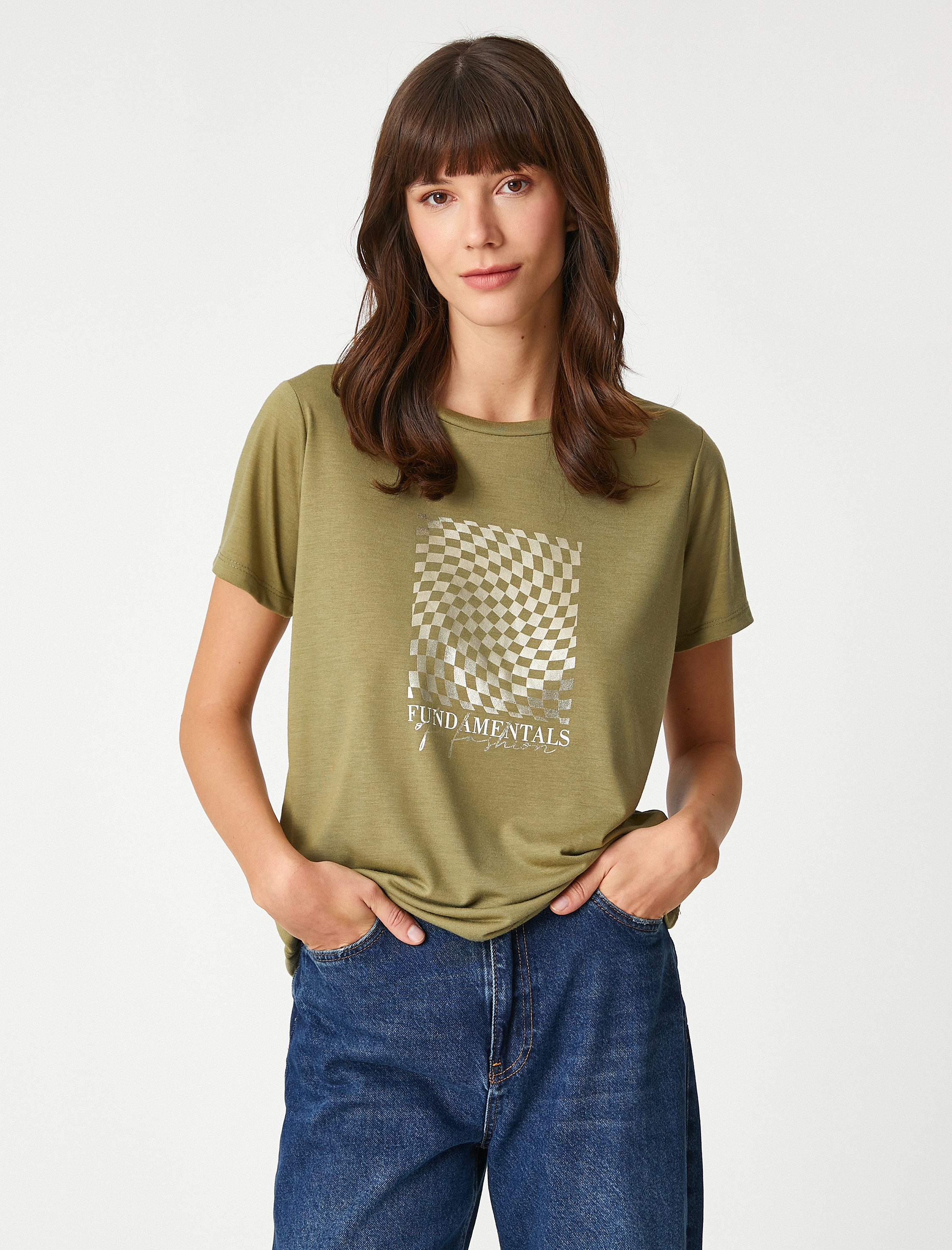   Baskılı Tişört Kısa Kollu Bisiklet Yaka