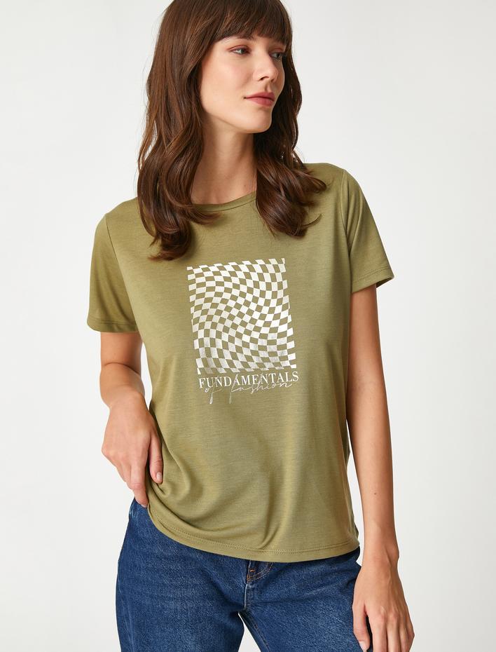  Baskılı Tişört Kısa Kollu Bisiklet Yaka