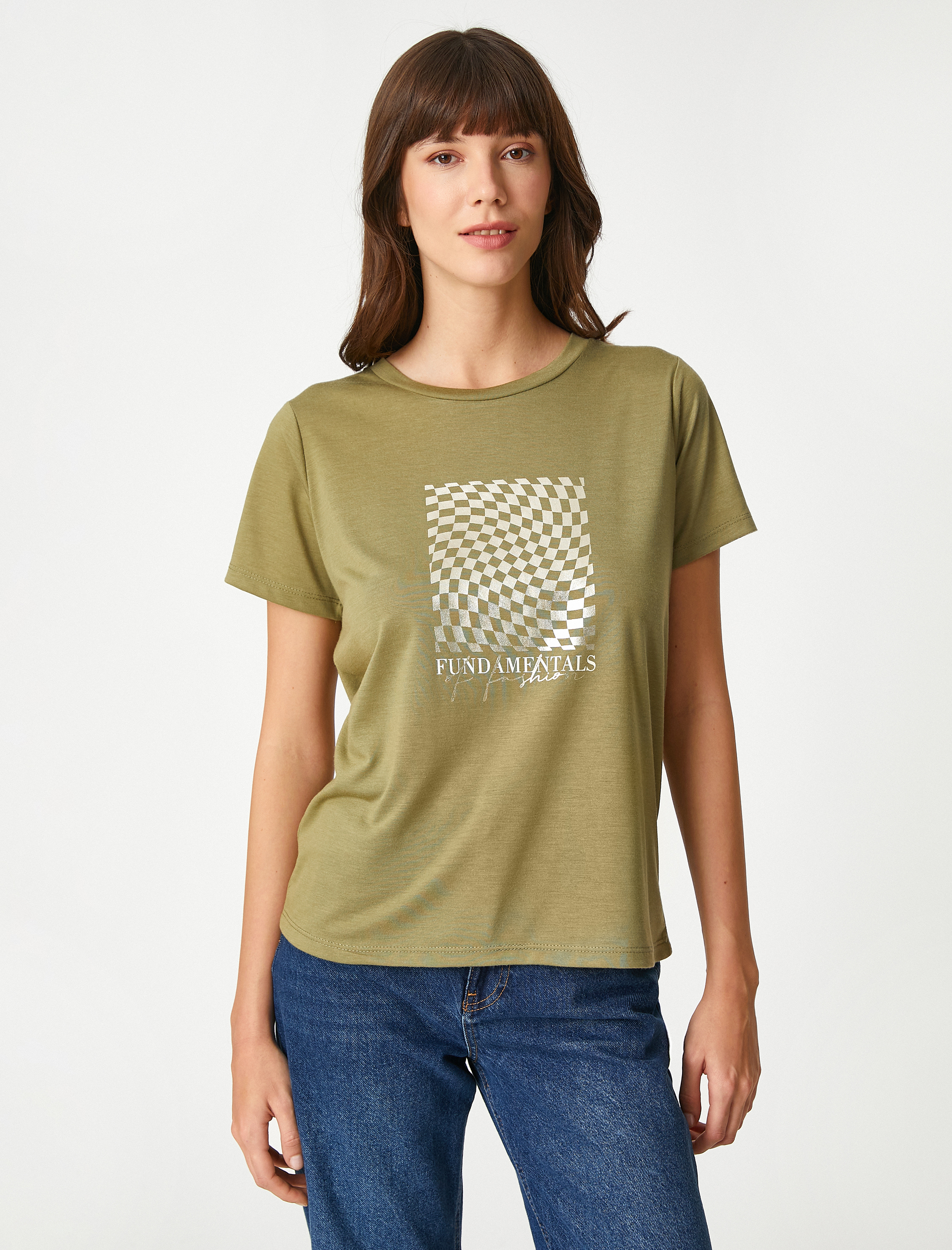   Baskılı Tişört Kısa Kollu Bisiklet Yaka