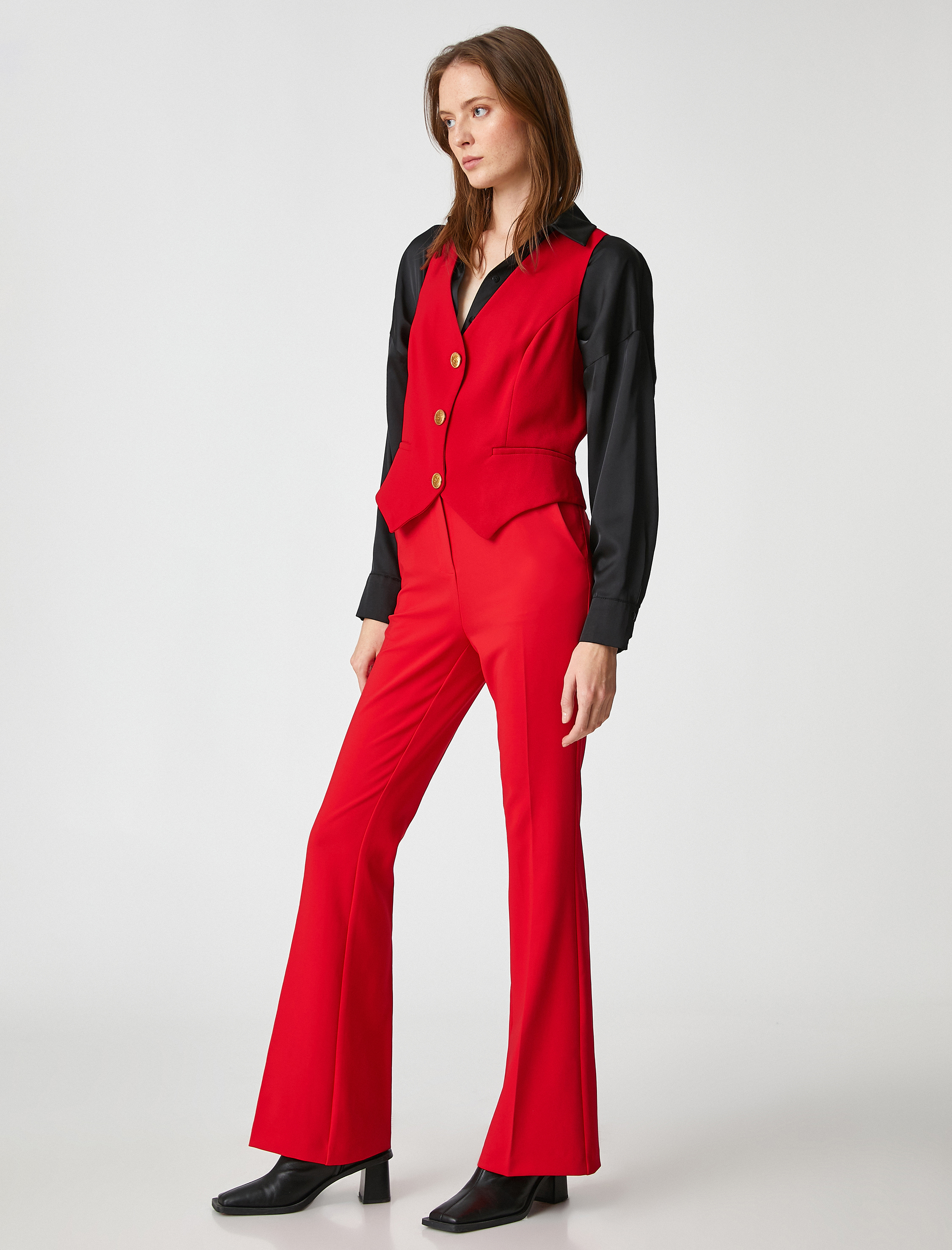   İspanyol Paça Kumaş Pantolon Cepli