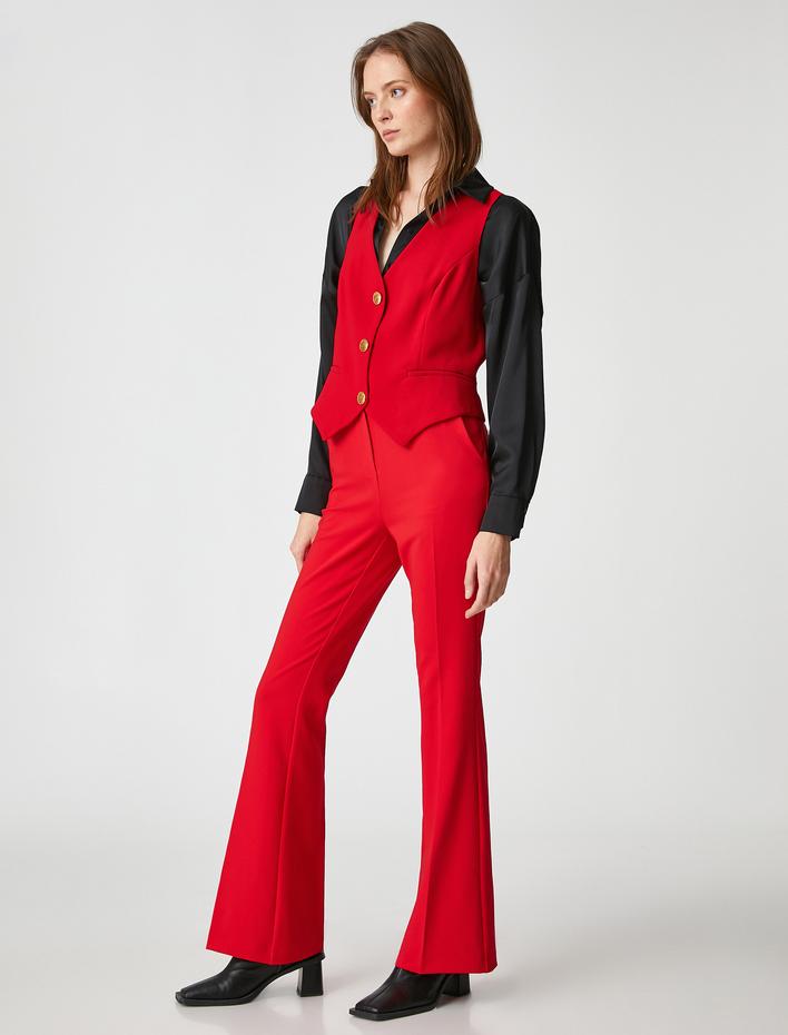  İspanyol Paça Kumaş Pantolon Cepli