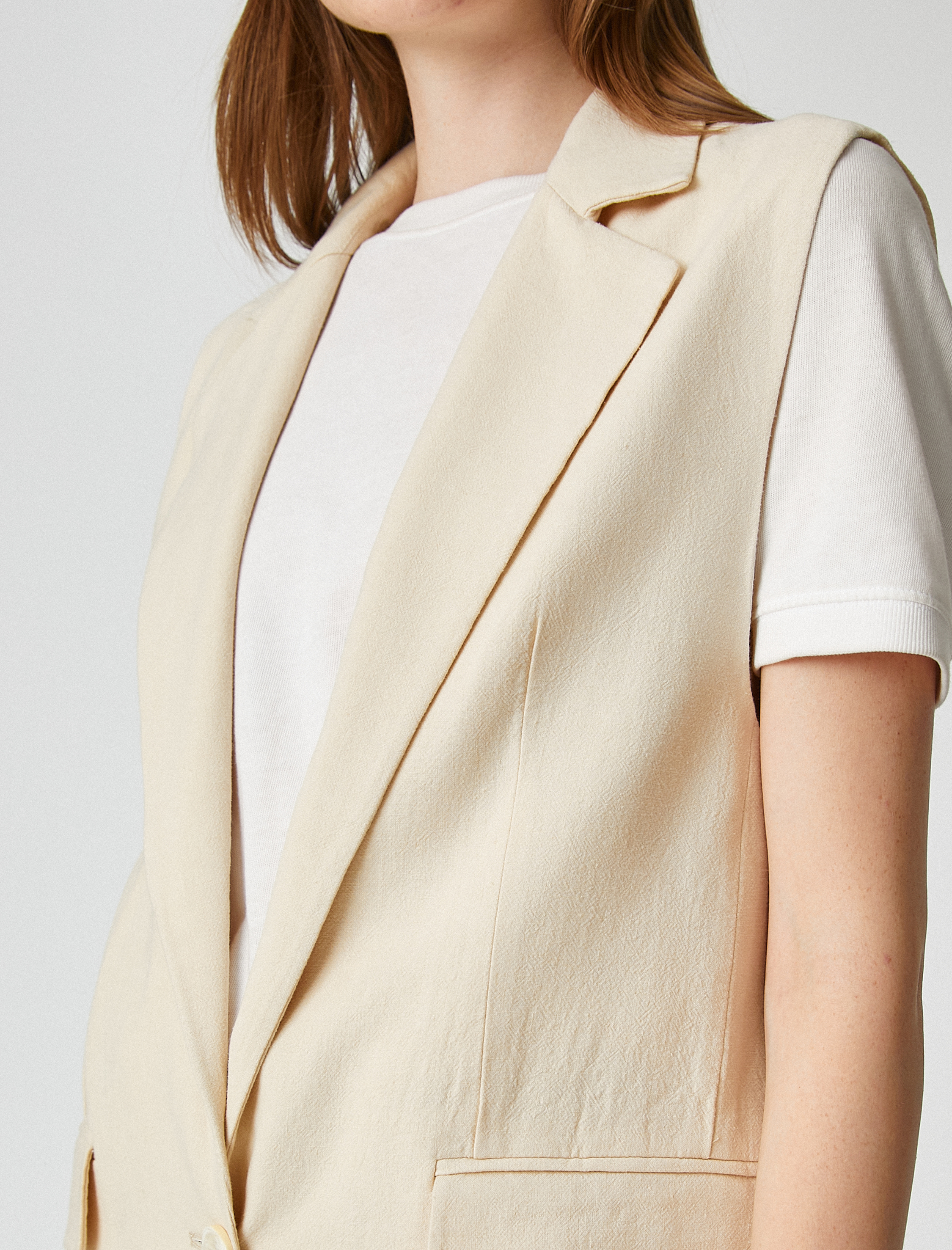   Blazer Yelek Keten Karışımlı Tek Düğmeli