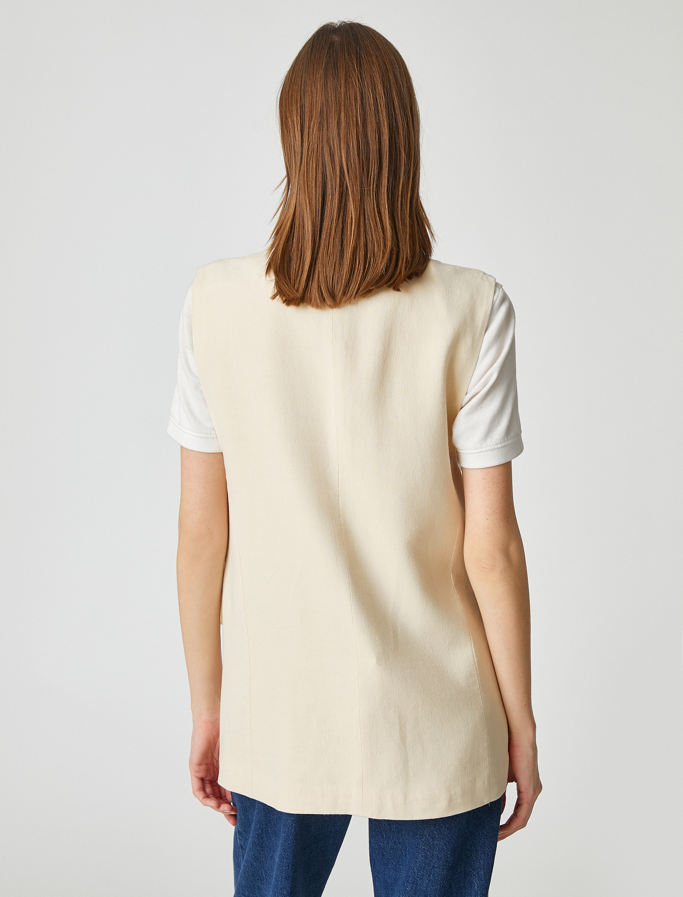   Blazer Yelek Keten Karışımlı Tek Düğmeli