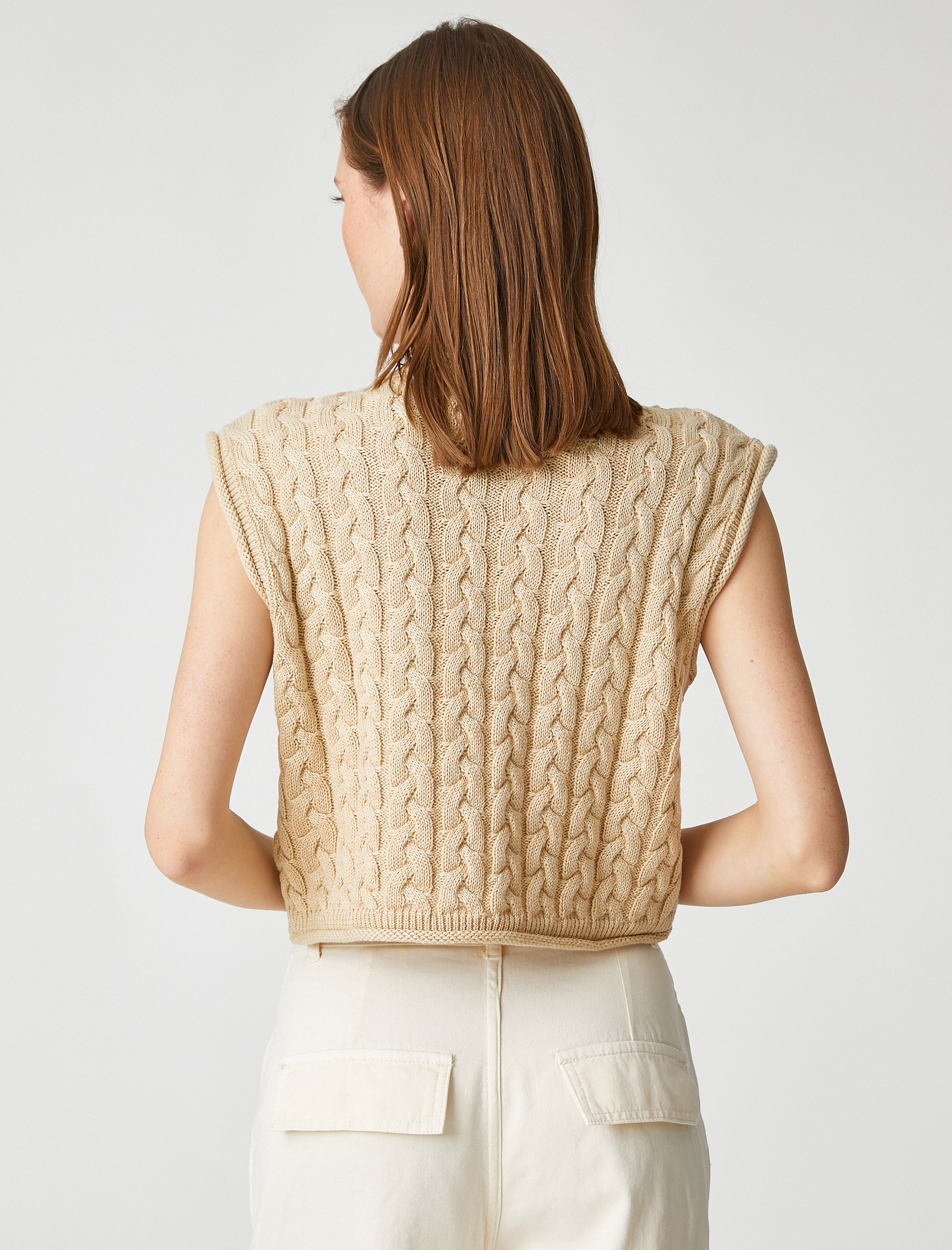   Crop Örgü Kazak Yuvarlak Yaka