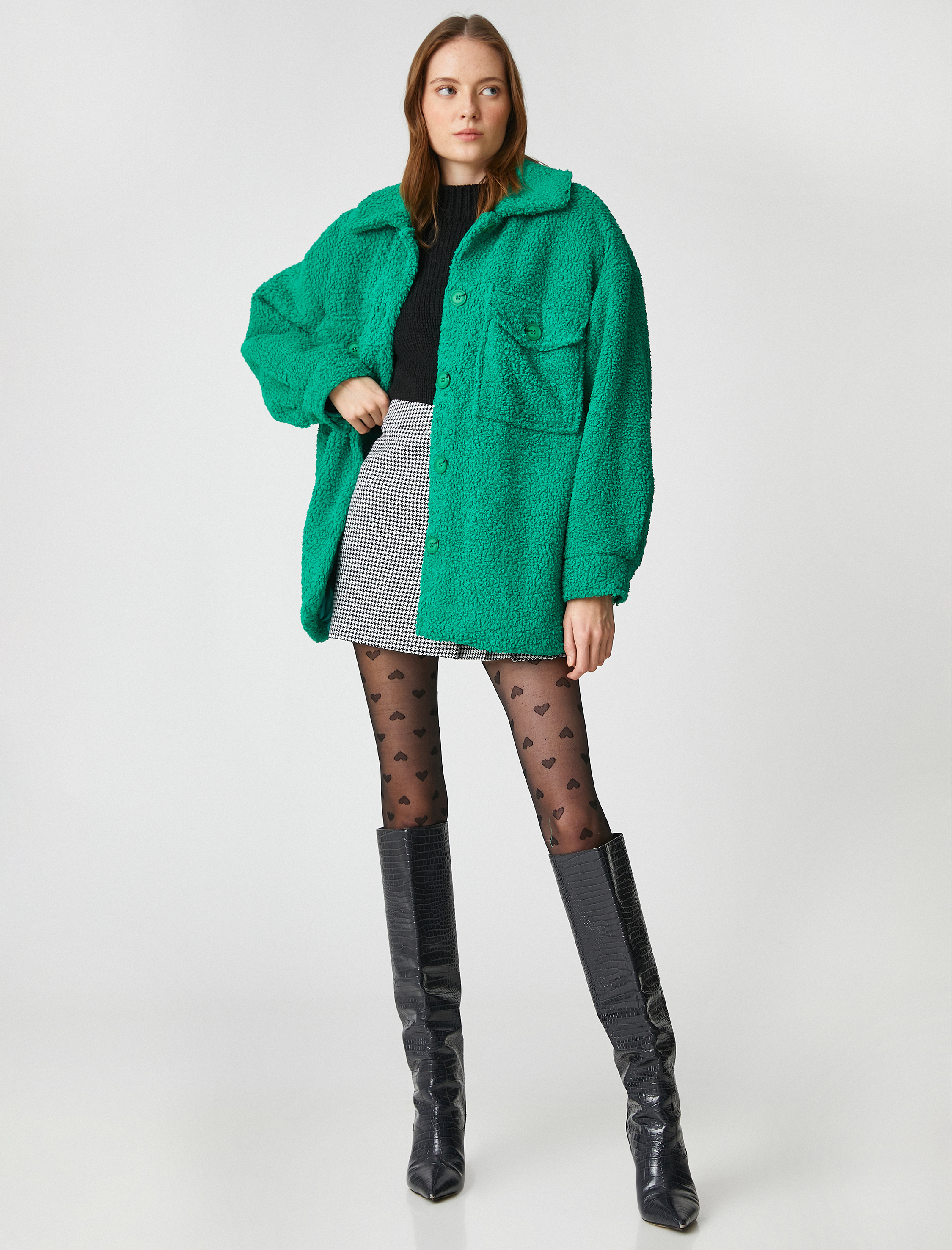   Cepli Oversize Peluş Ceket